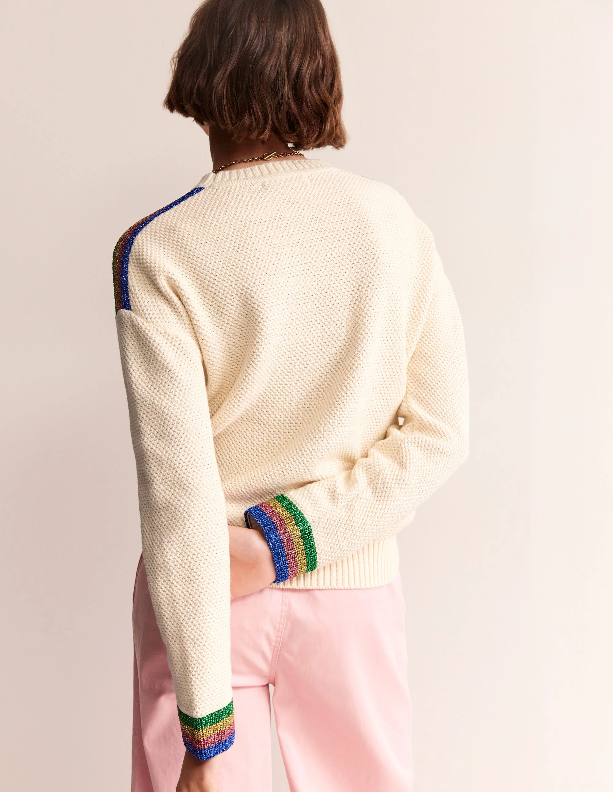 Metallic Stripe Jumper-Warm Ivory - Image 4