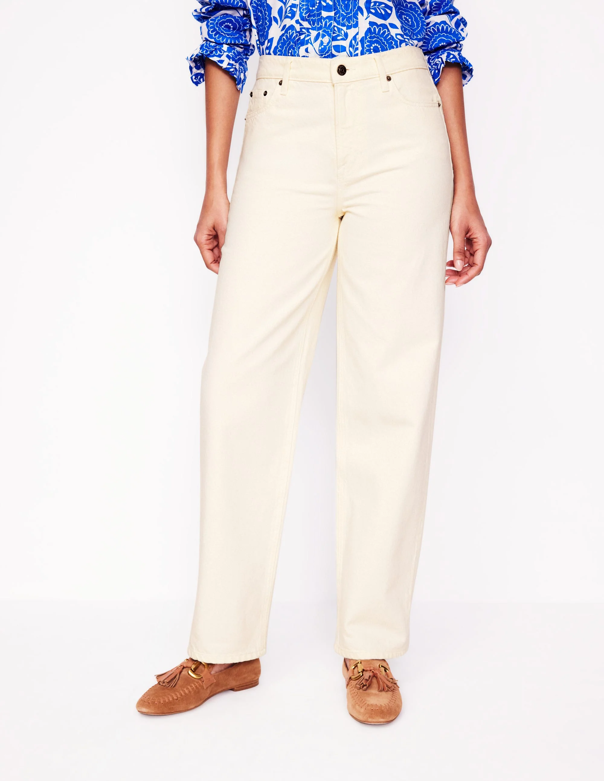 Mid Rise Relaxed Jeans-Ecru - Image 6