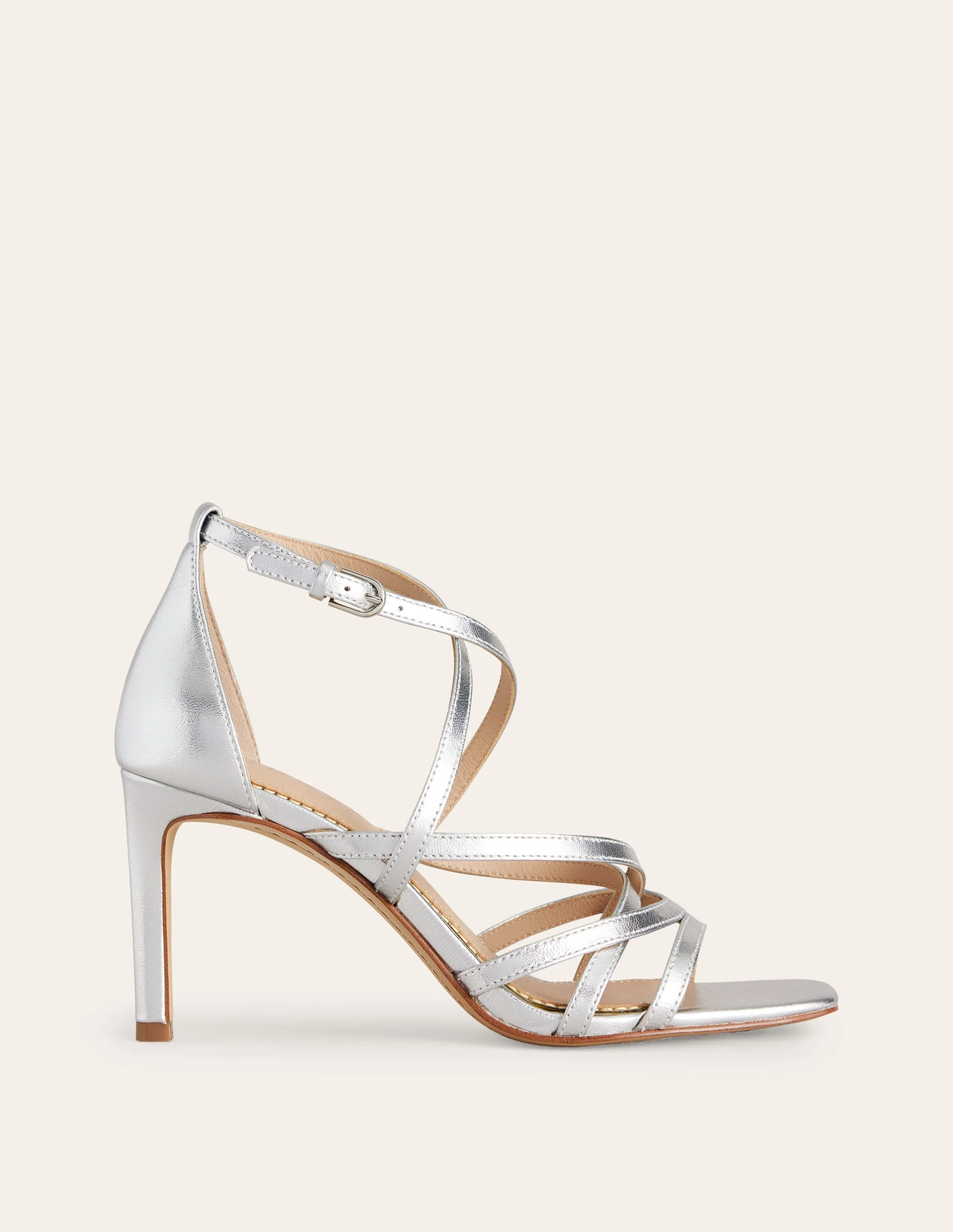 Multi Strap Heel Sandals-Silver Metallic Leather - Image 2
