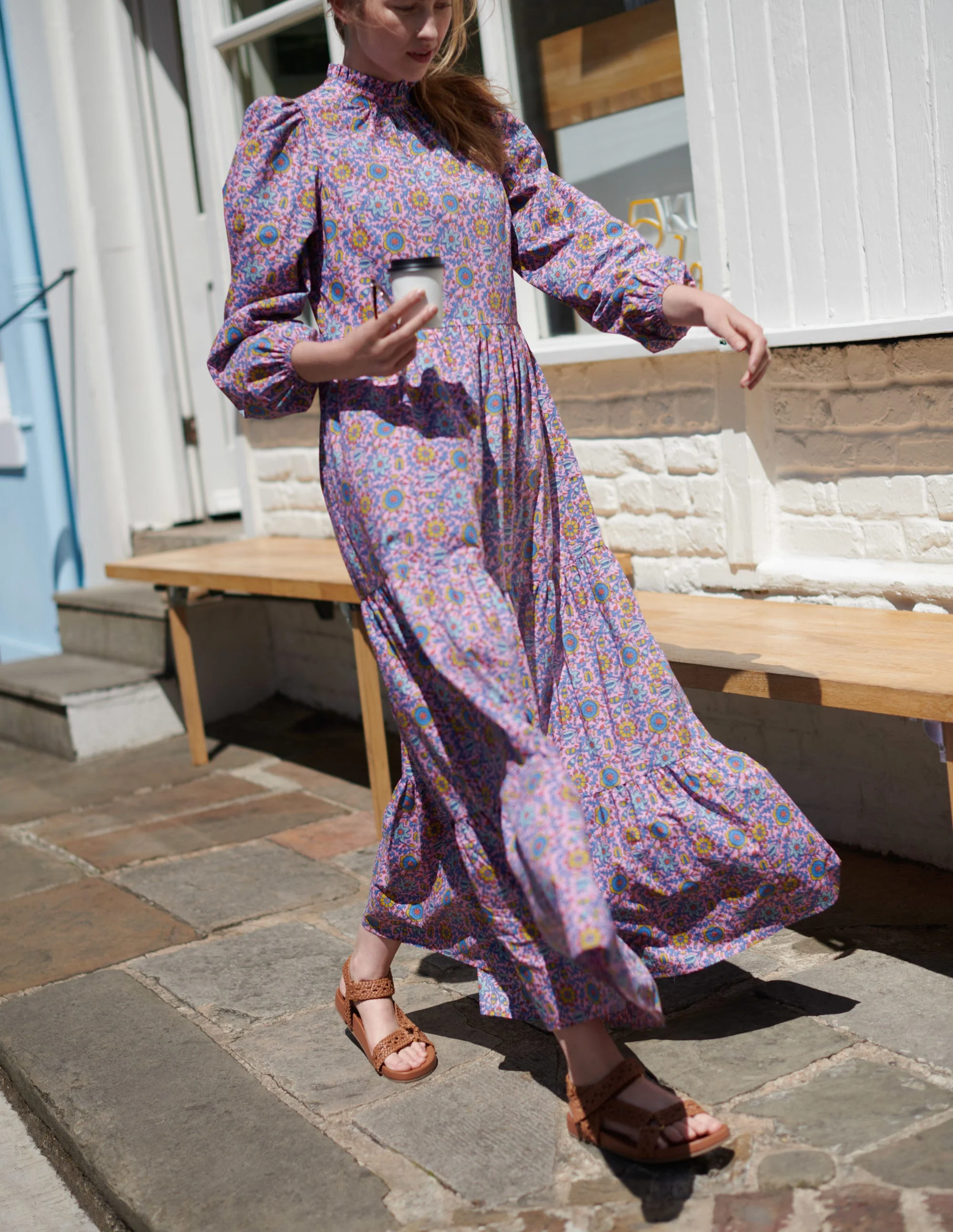 Mutton Sleeve Maxi Dress-Cherry Blossom, Enchanting - Image 7