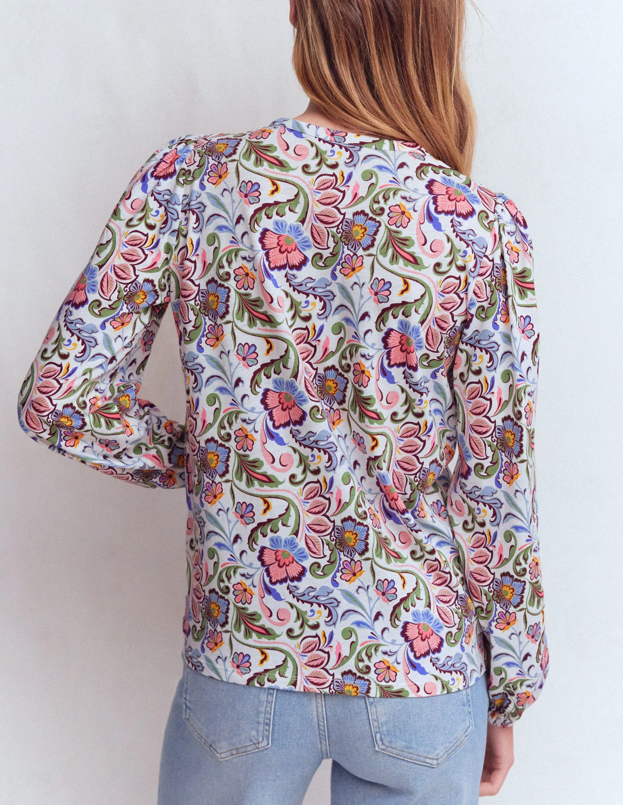 Mya Smocked Jersey Shirt-Multi, Flourishing Meadow - Image 3