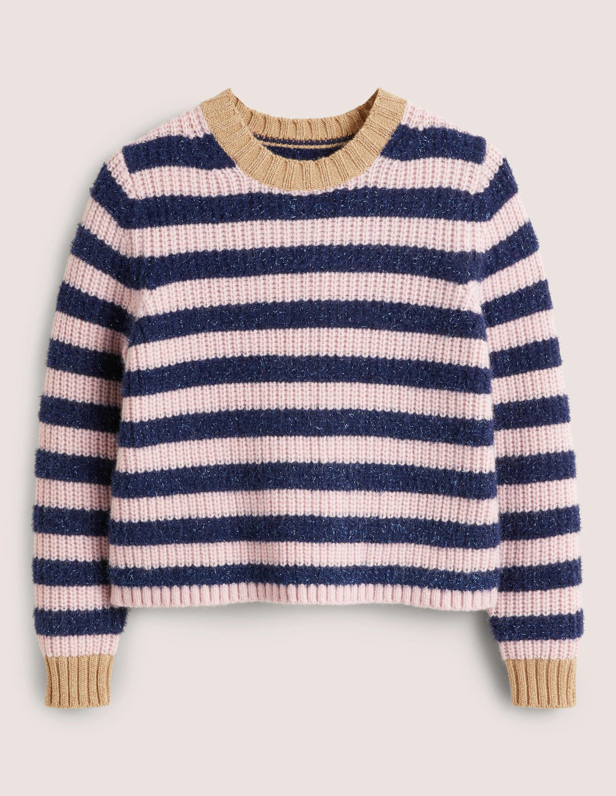 Navy Sparkle Stripe Ribbed Jumper-Navy, Pink Tinsel Stripe - Image 5