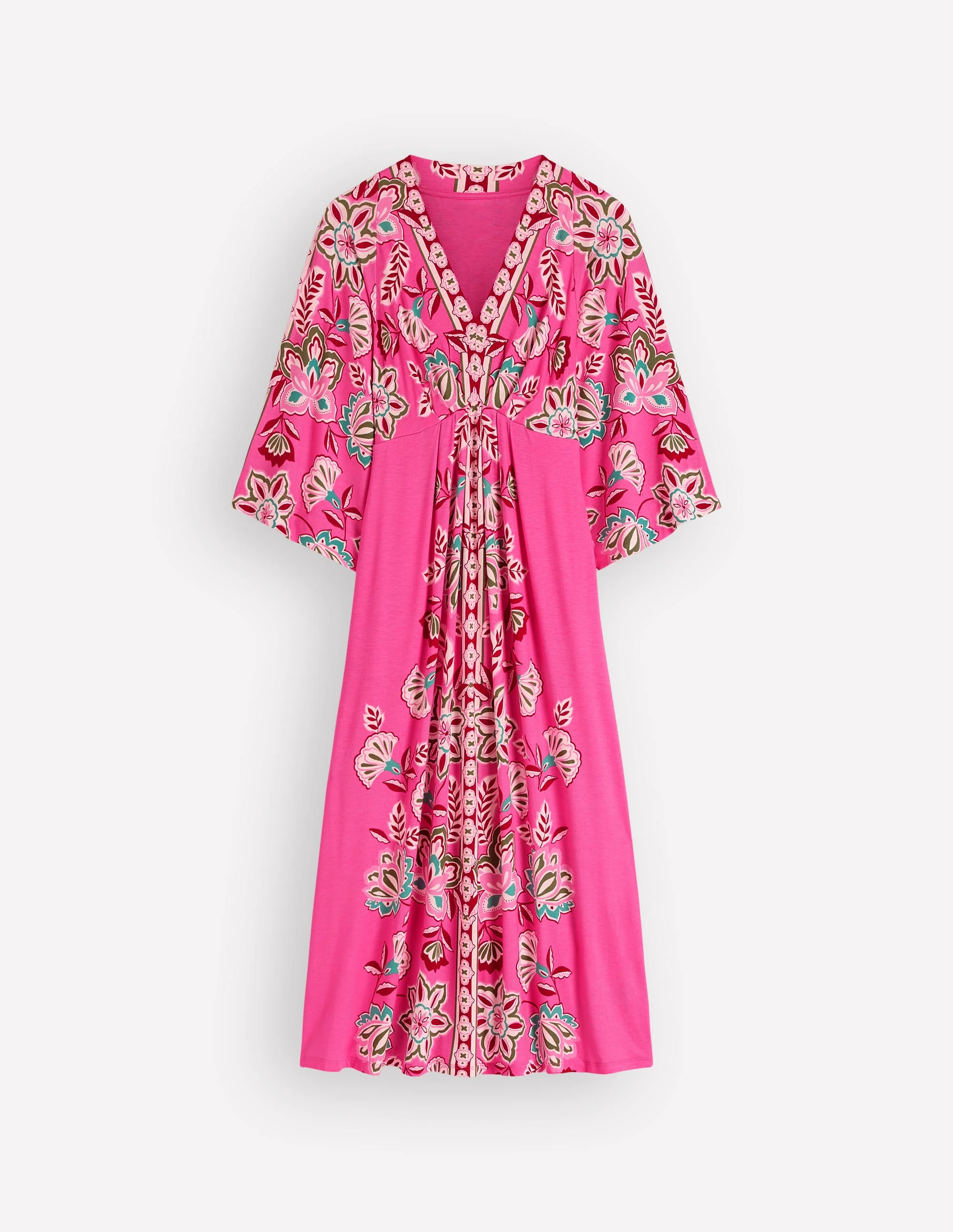Nell Kimono Midi Jersey Dress-Pink, Blossom Elegance - Image 8