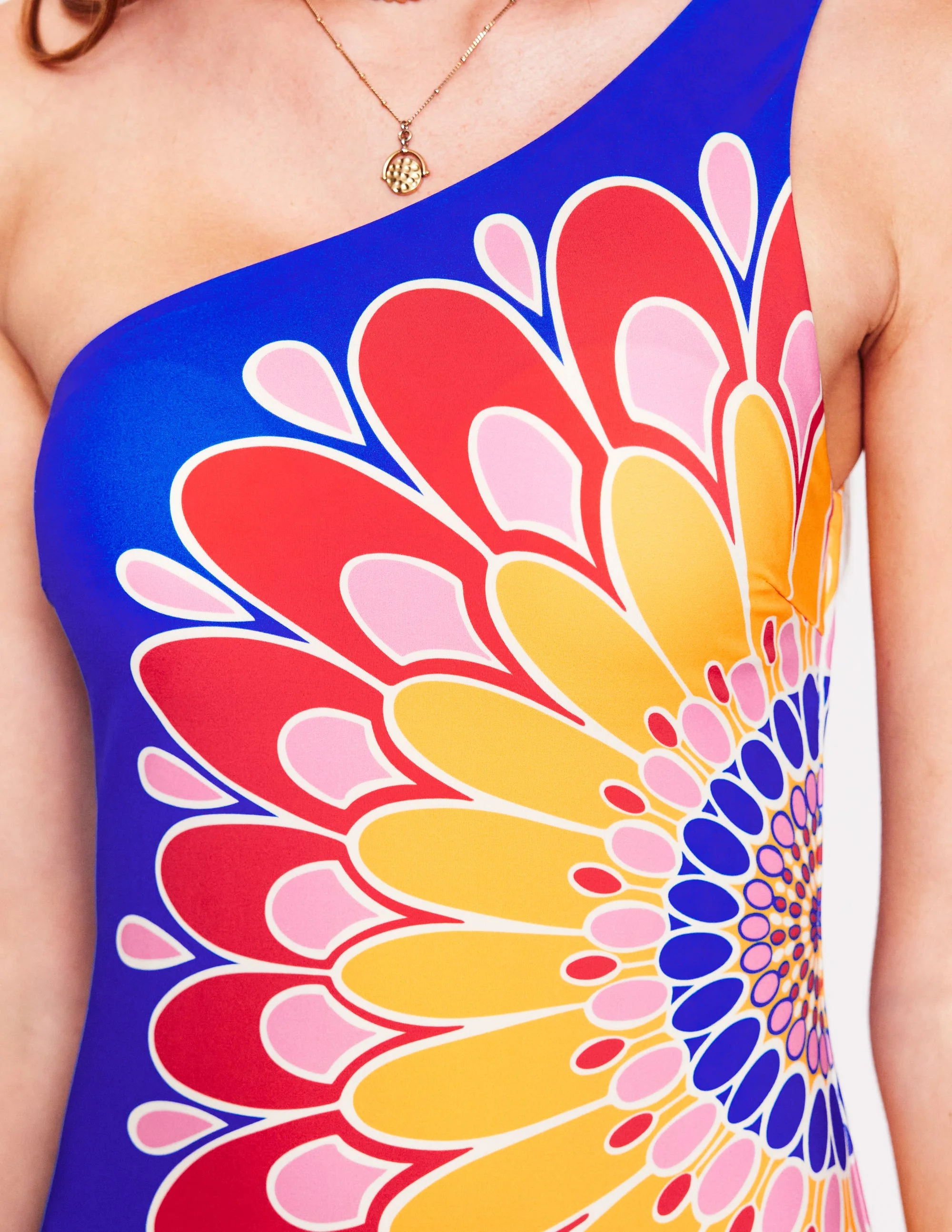 One Shoulder Swimsuit-Blue, Artisan Petal - Image 3