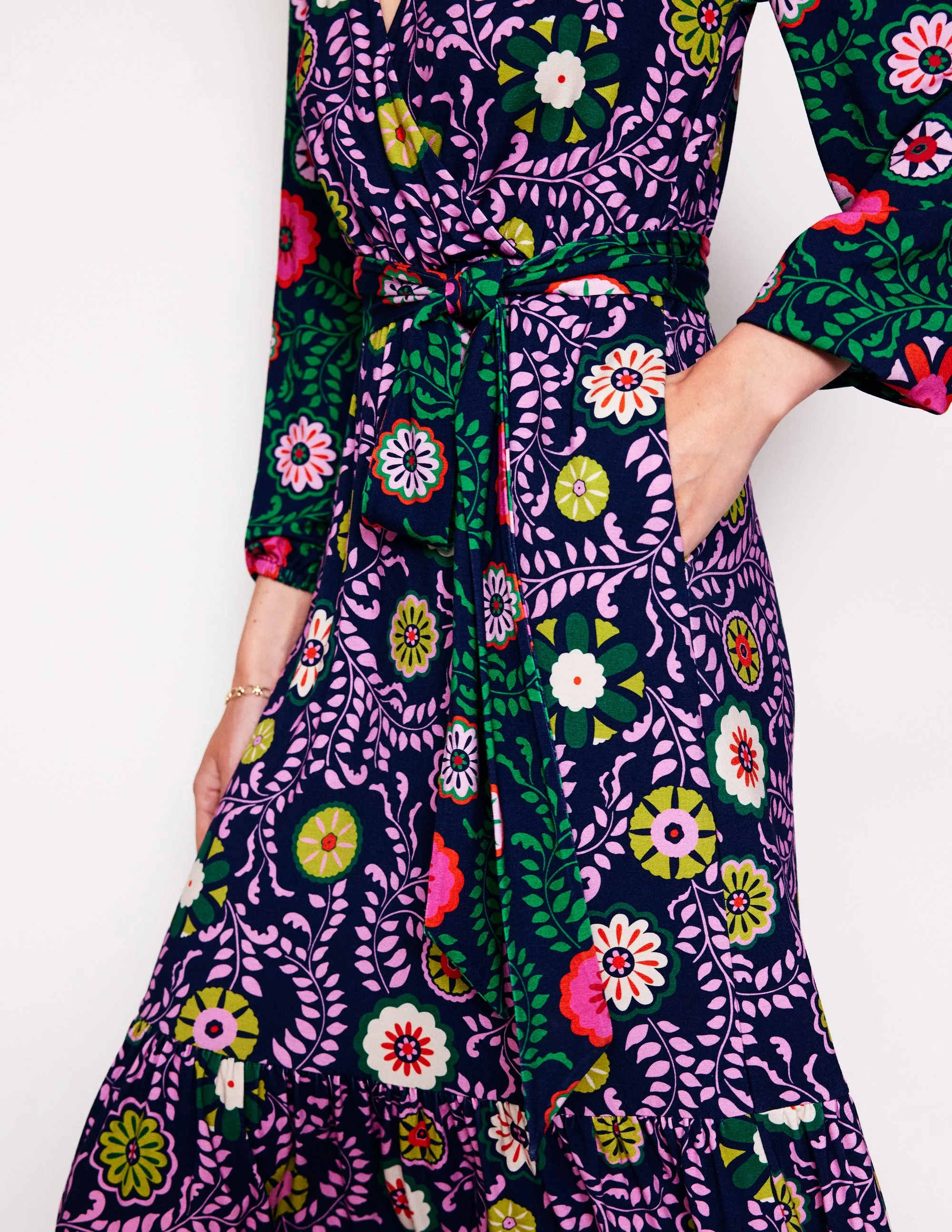 Ophelia Wrap Midi Jersey Dress-Multi, Meadow Vine - Image 2