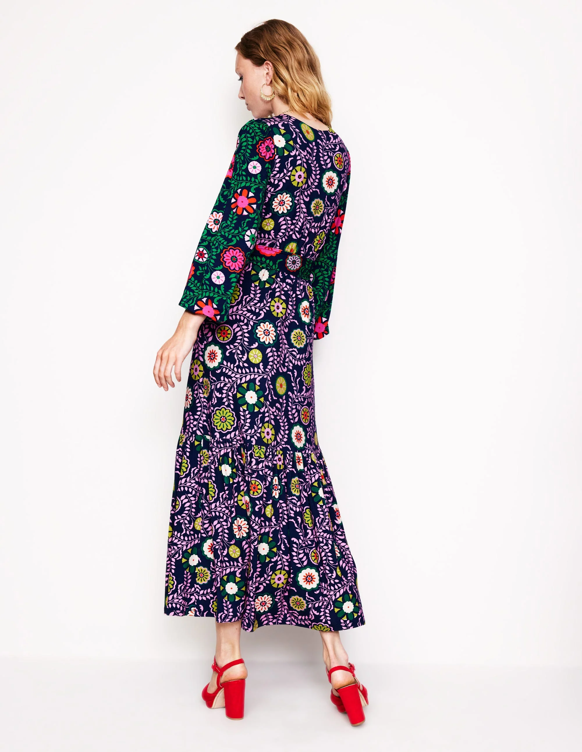 Ophelia Wrap Midi Jersey Dress-Multi, Meadow Vine - Image 3