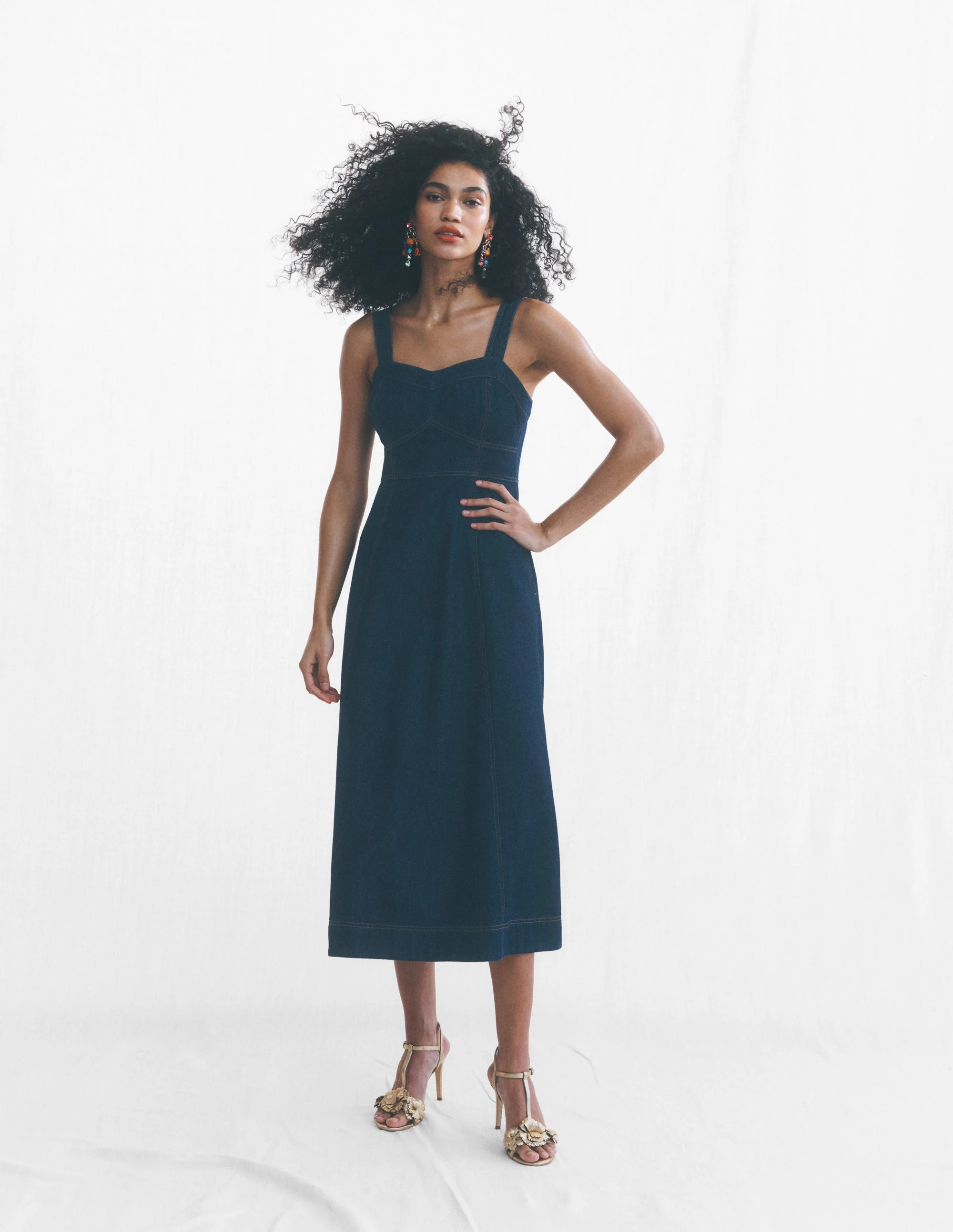 Panelled Bodice Denim Dress-Indigo - Image 6