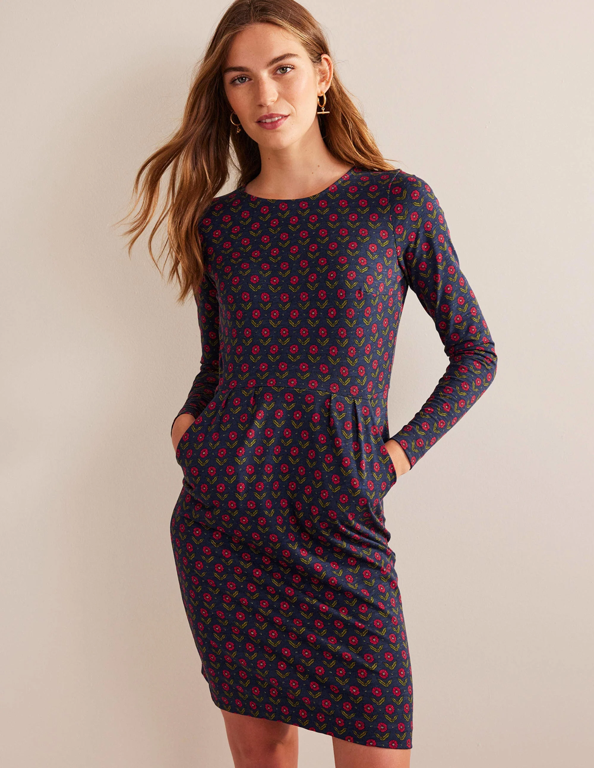Penelope Jersey Dress-Navy, Daisy Foliage - Image 4