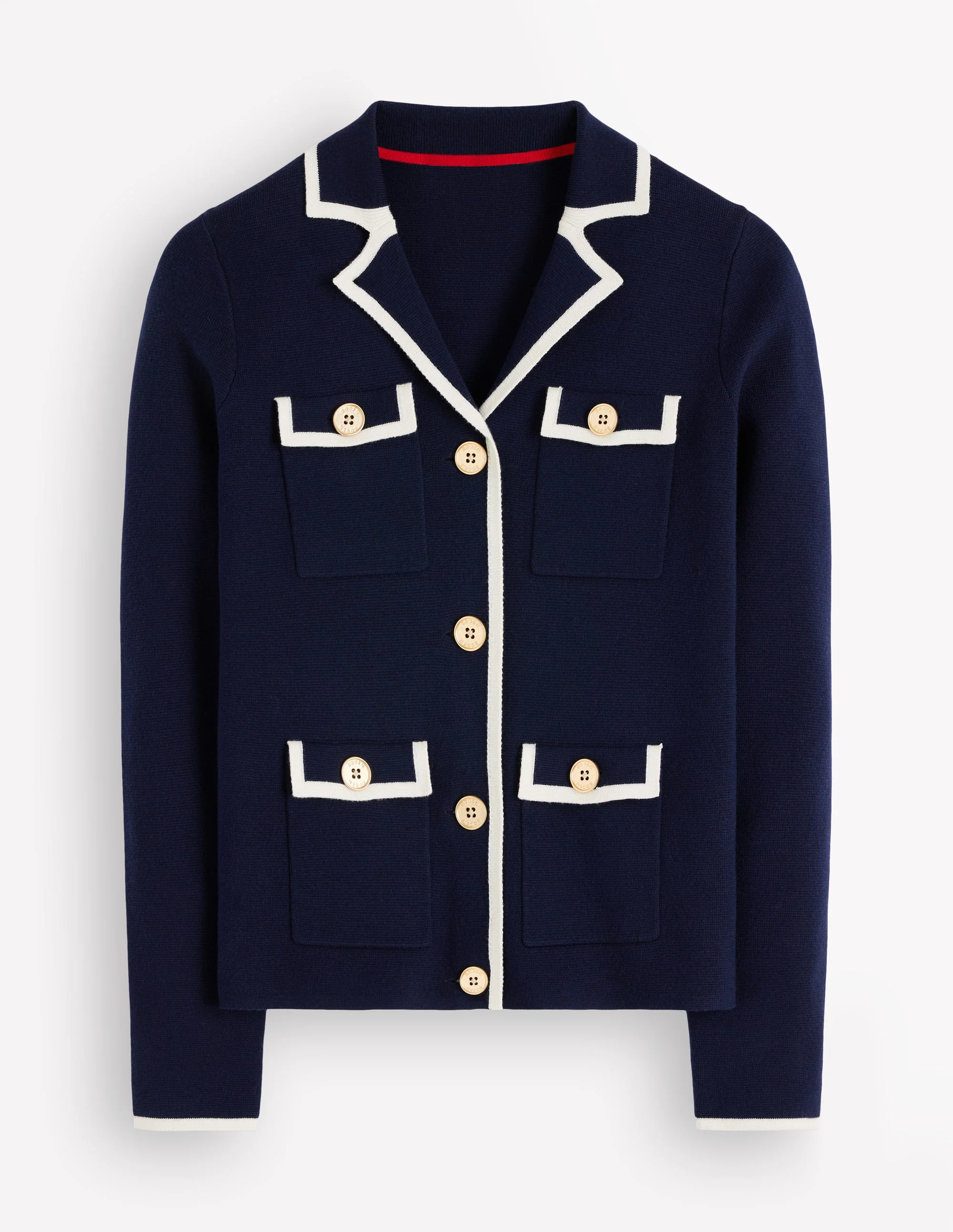 Phoebe Collared Knitted Jacket-Navy - Image 6