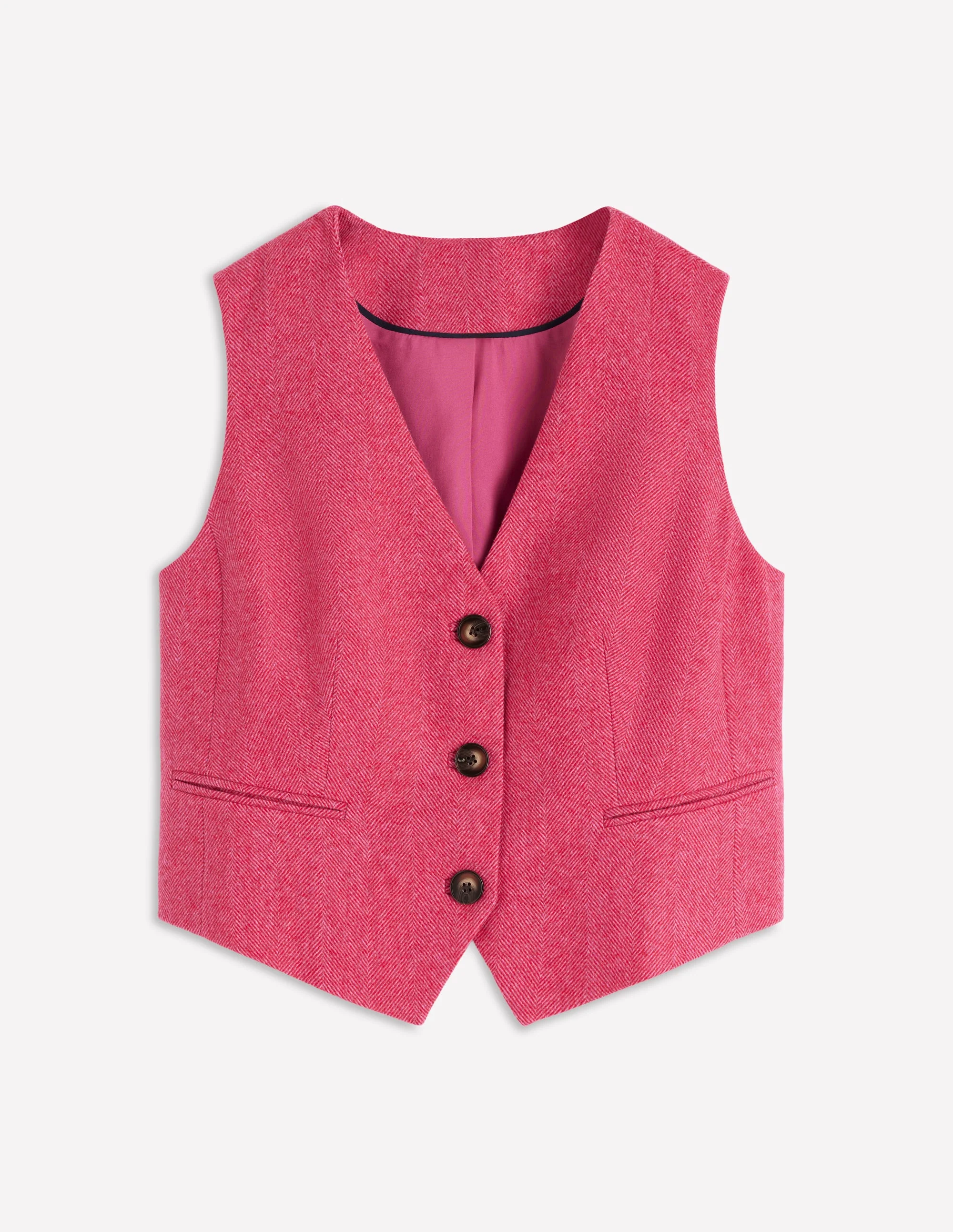 Pink Wool Waistcoat-Red and Pink Wide Herringbone - Image 7