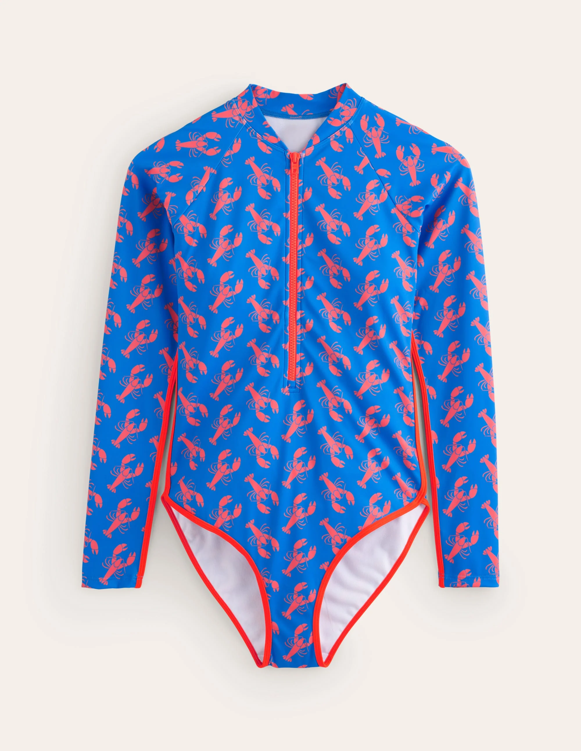 Piped Raglan Sleeve Swimsuit-Indigo Bunting, Lobster - Image 5