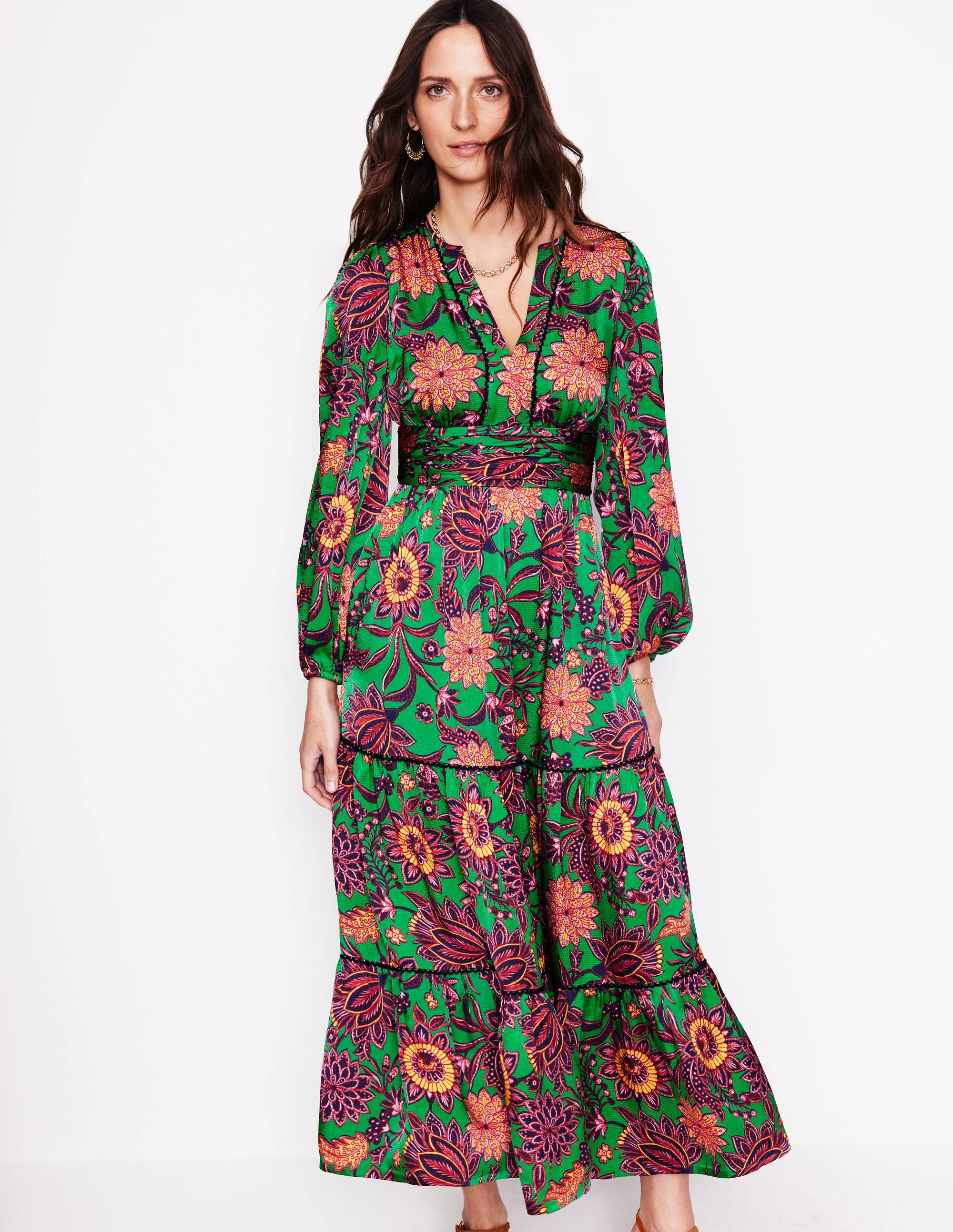 Pippa Satin Maxi Dress-Rich Emerald, Ornate Bud - Image 4