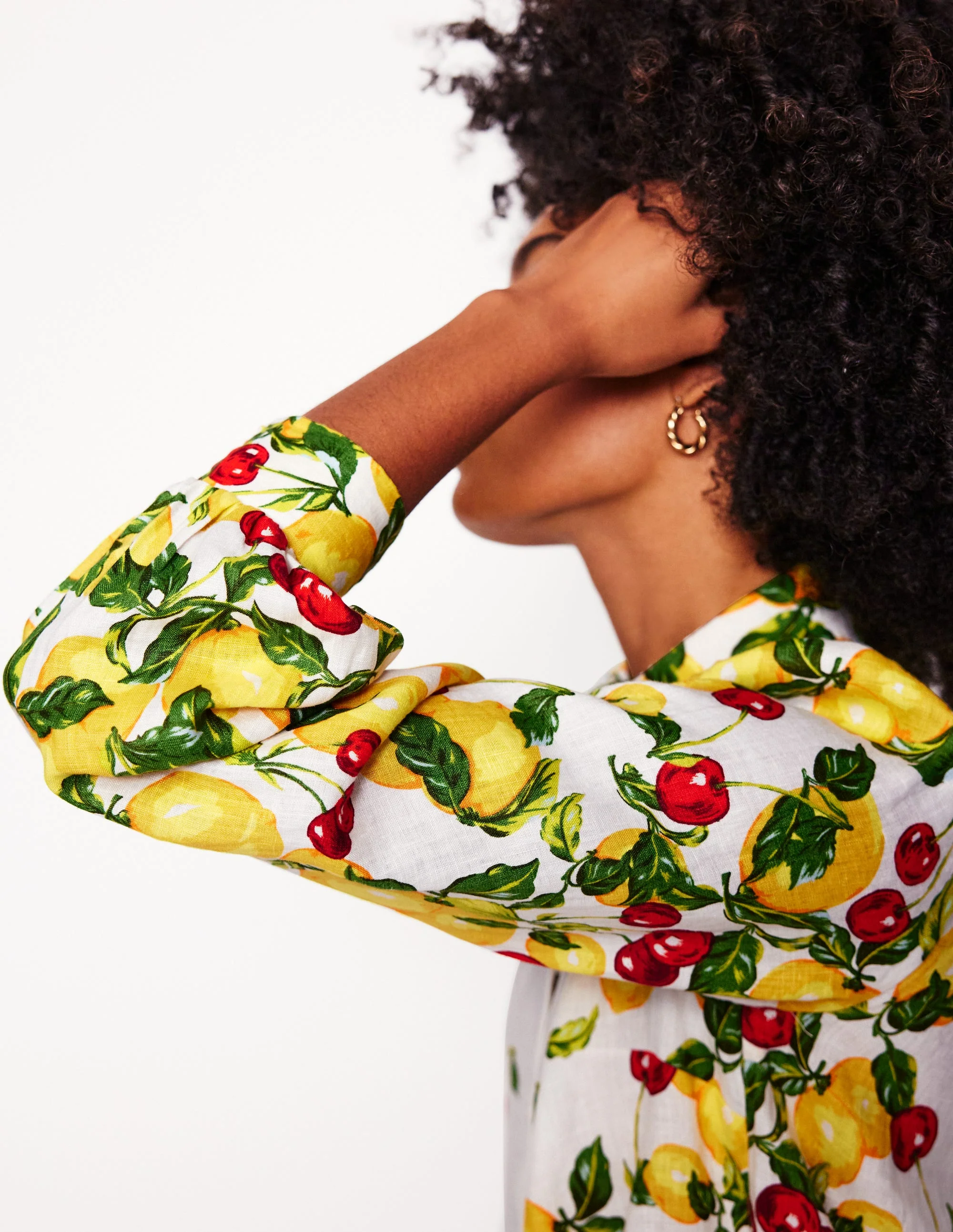 Placement Print Linen Shirt-Ivory, Cherries and Lemons - Image 2