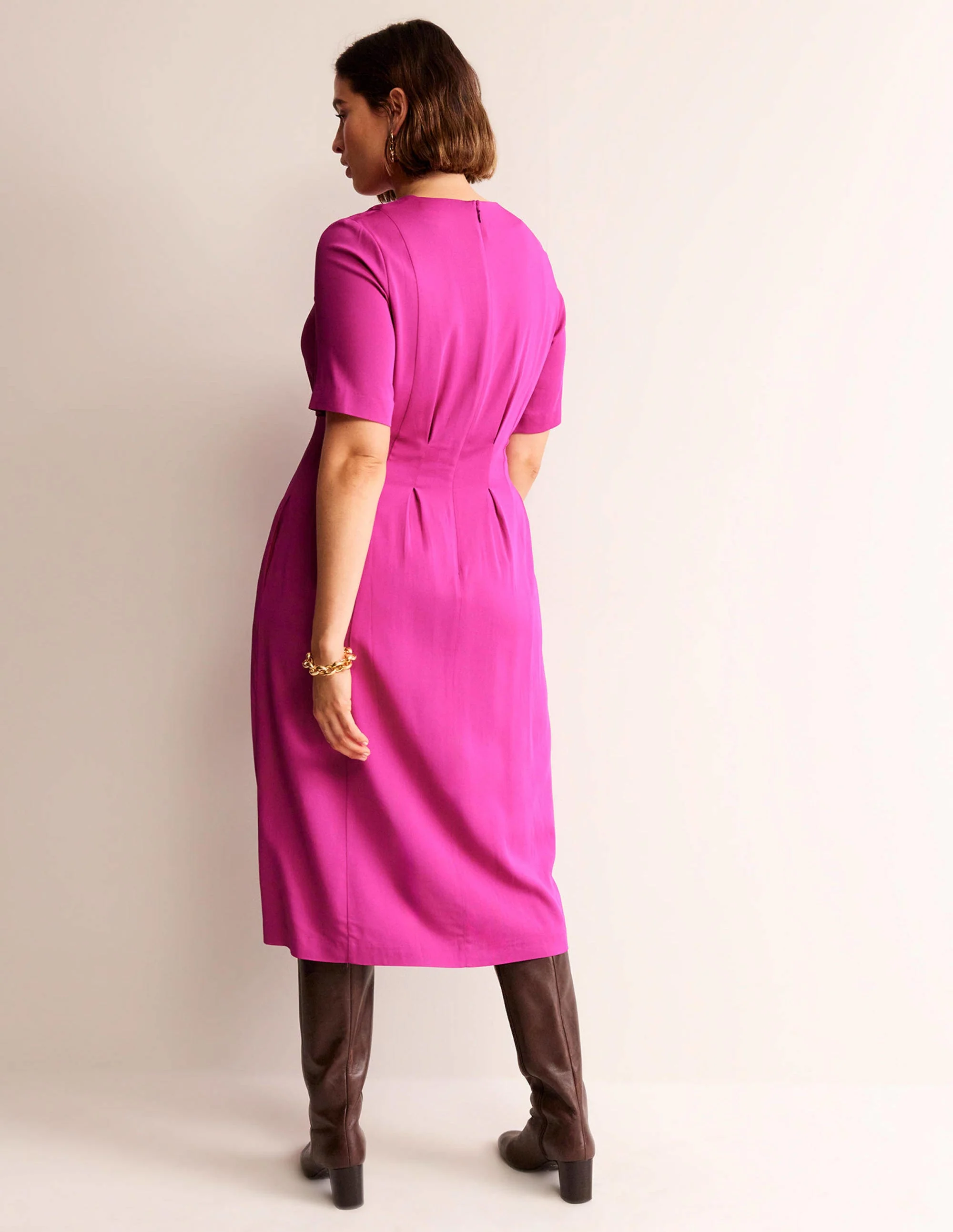 Pleated Midi Dress-Magenta - Image 6