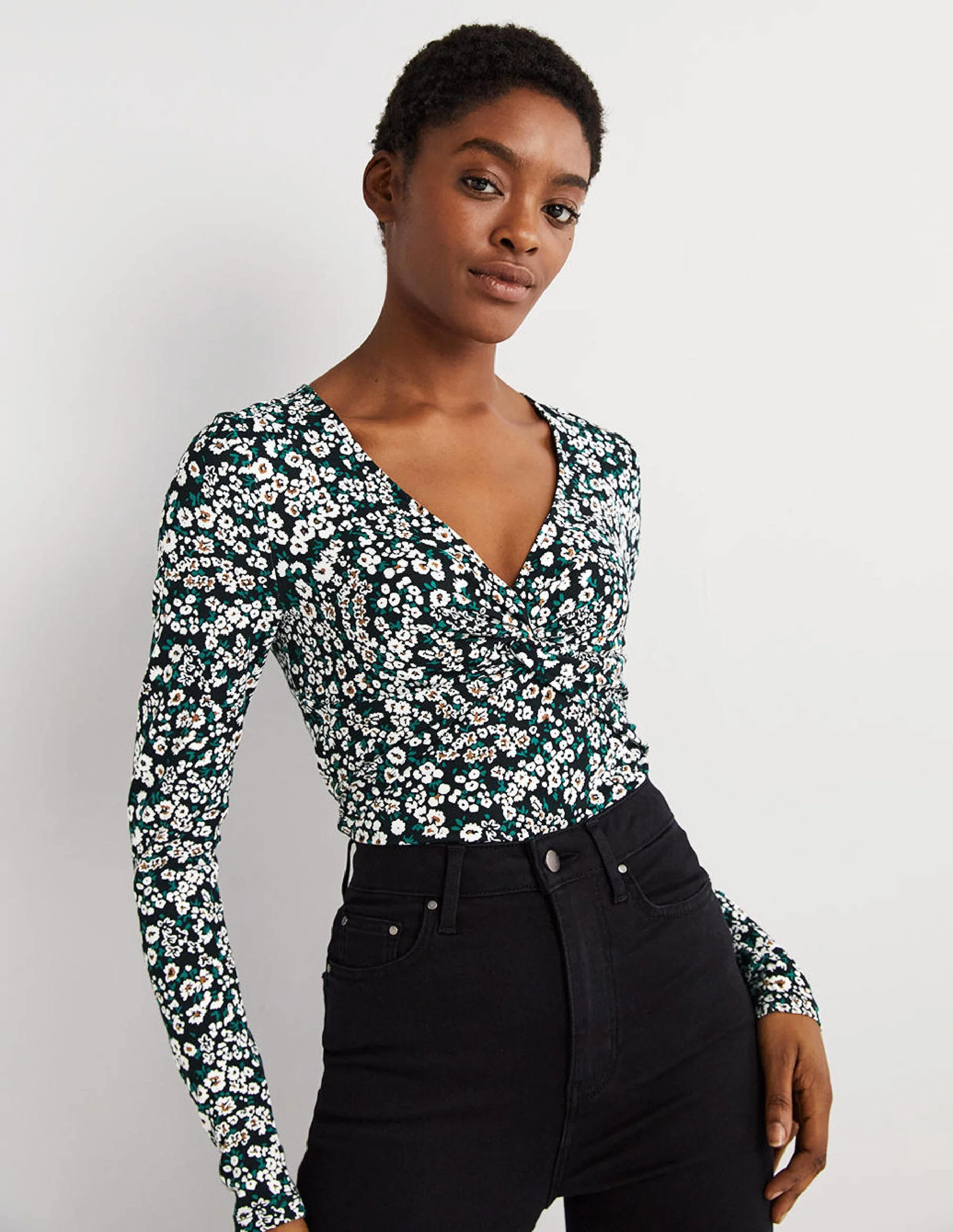 Ponte Twist Front Jersey Top-Black, Heart Bloom - Image 4