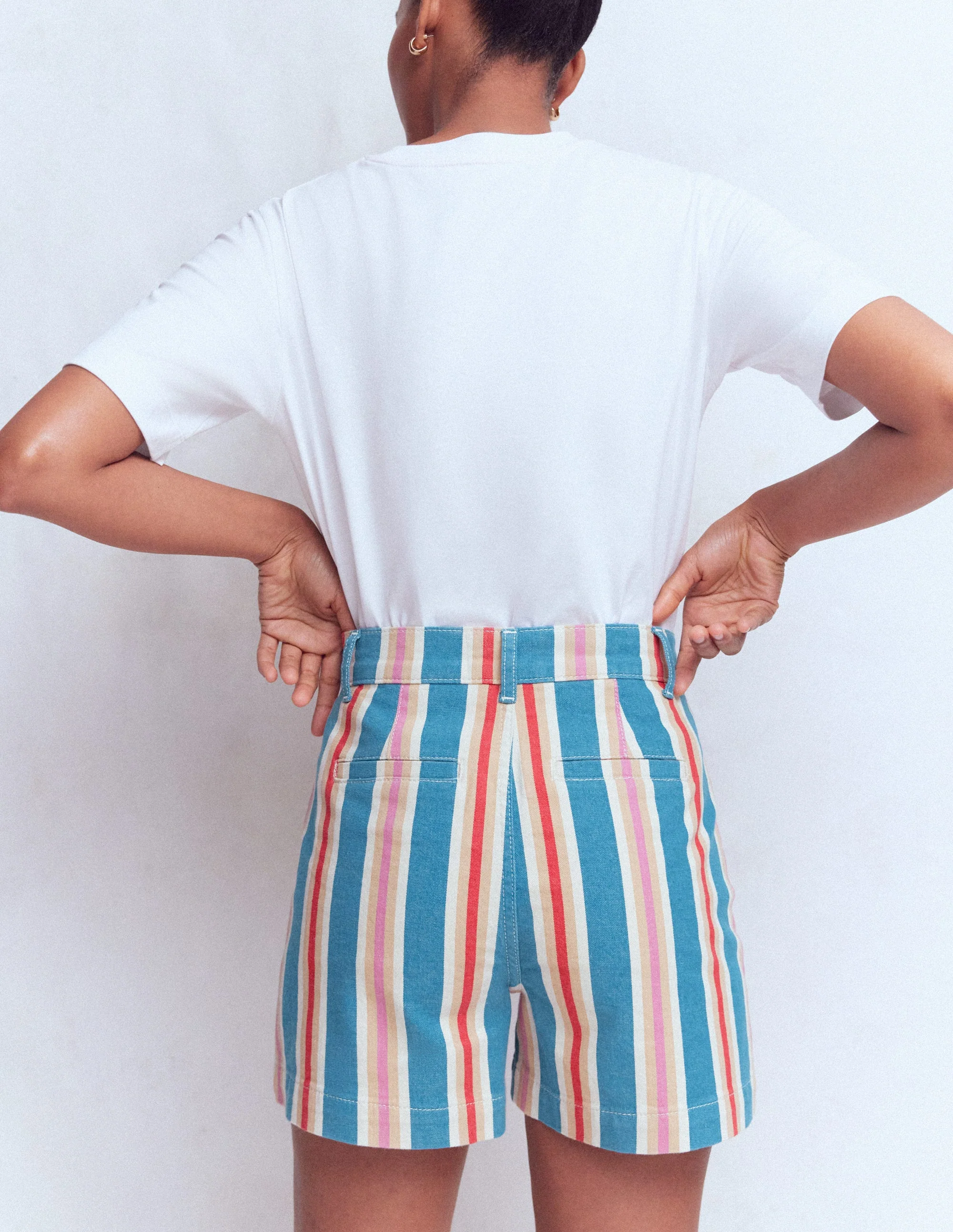 Primrose Denim Shorts-Blue, Pink, Red Multistripe - Image 3