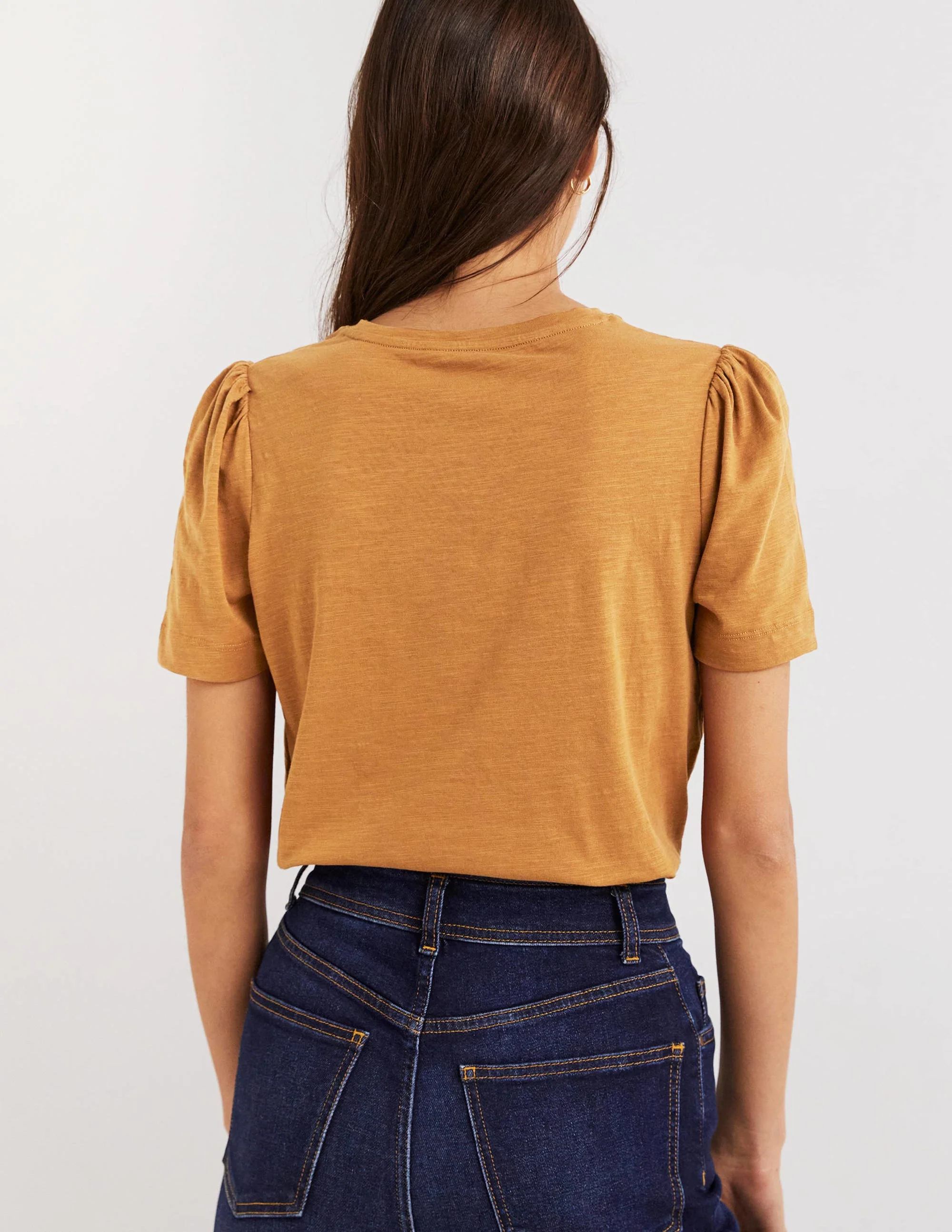 Puff Sleeve Cotton T-Shirt-Butterscotch Brown - Image 3