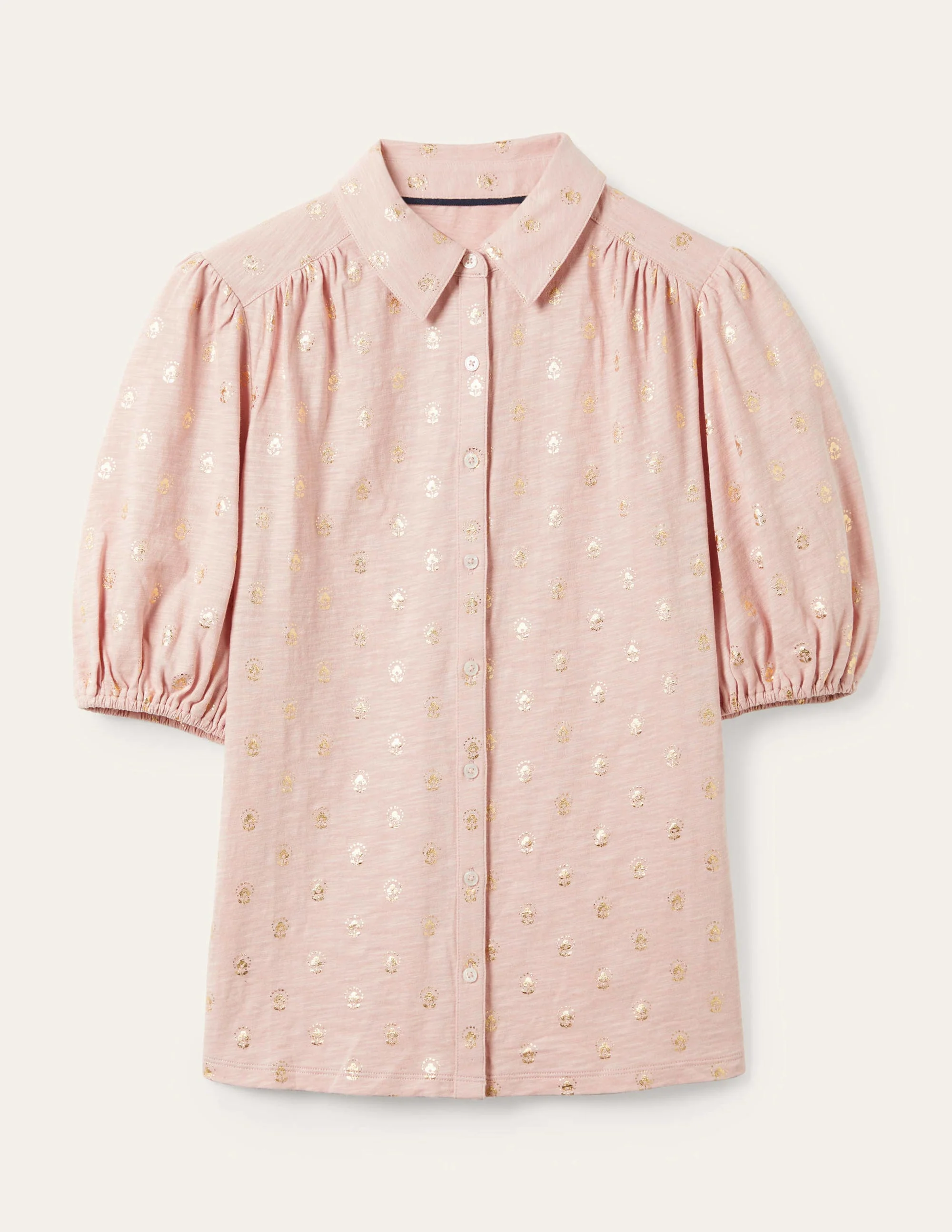 Puff Sleeve Jersey Shirt-Milkshake, Botanic Foil Bud - Image 9