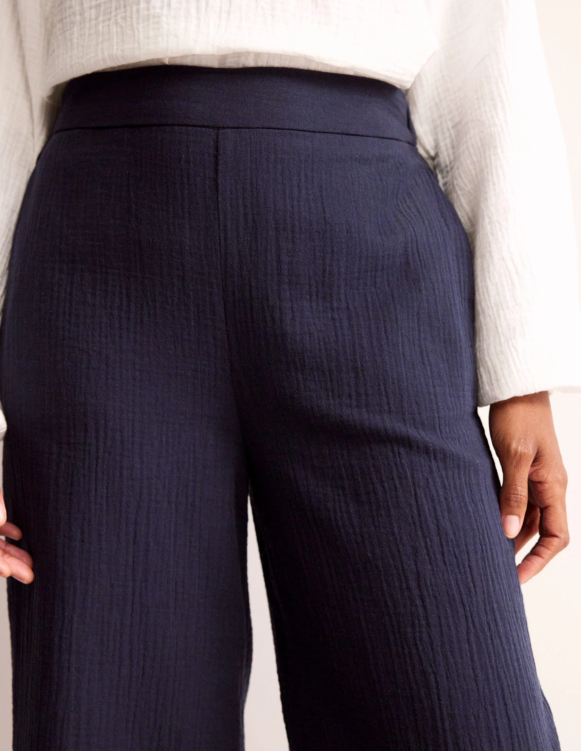 Pull-on Doublecloth Trousers-Navy - Image 2