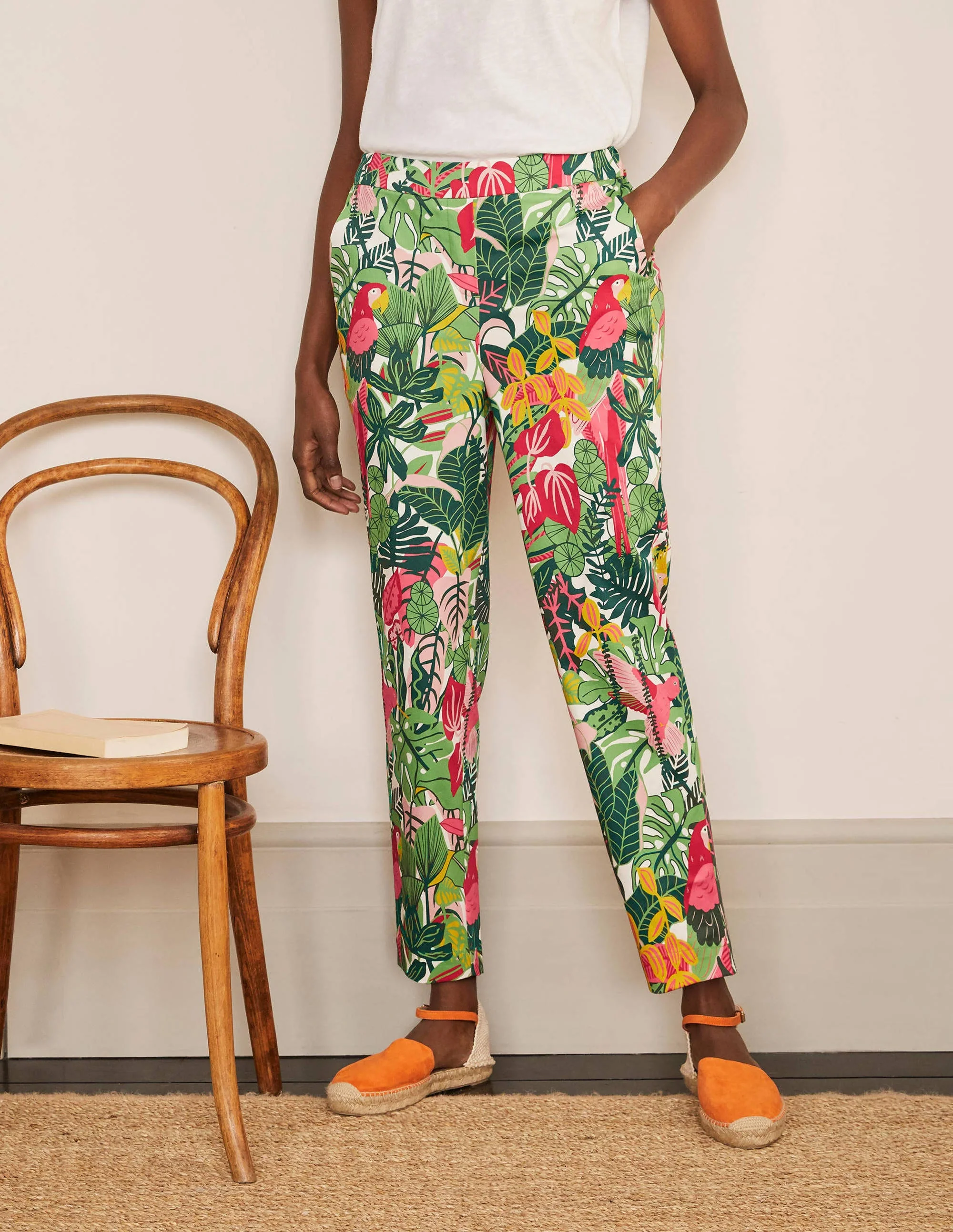 Pull On Trousers-Palm Leaf, Paradise Jungle
