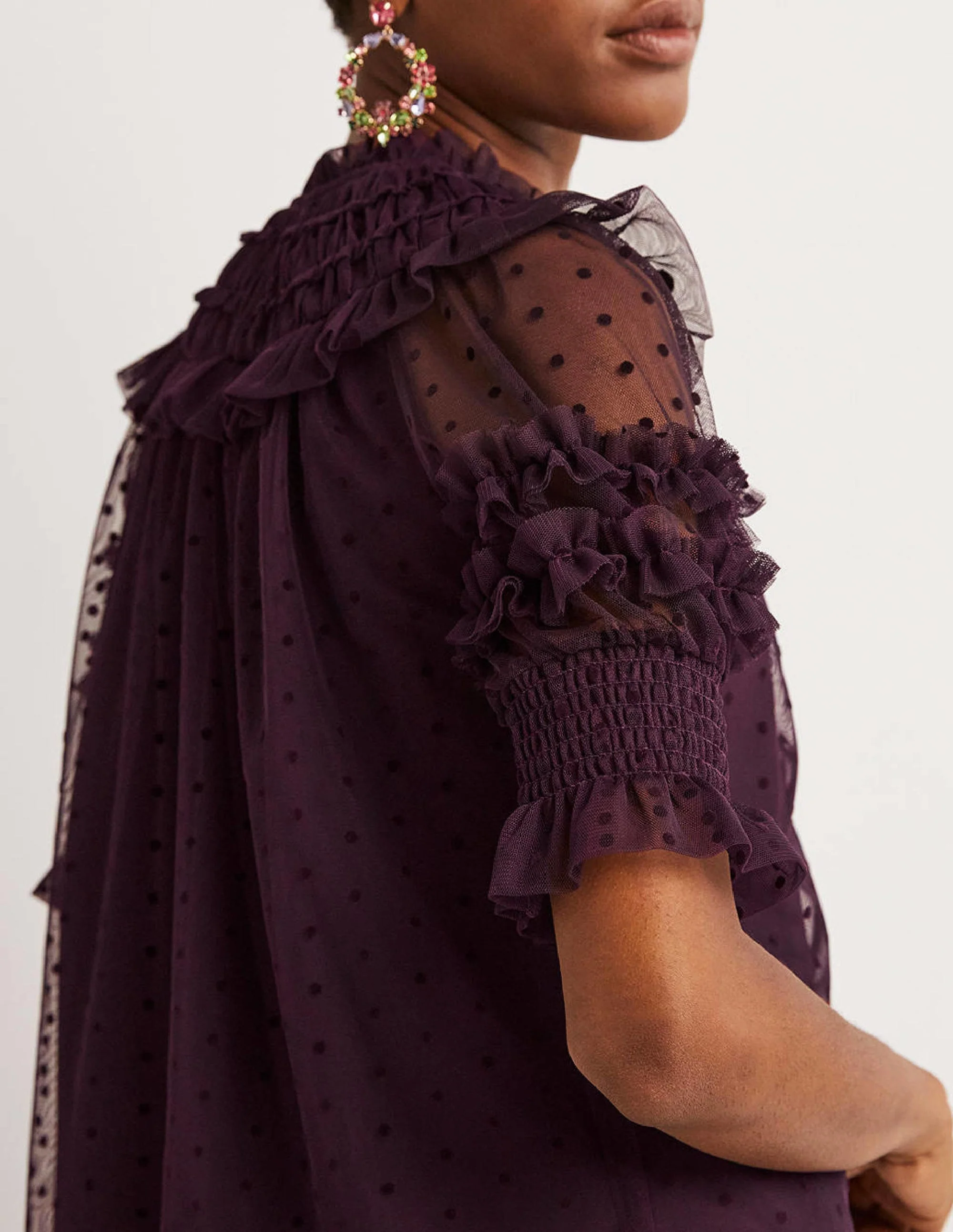Purple Polka Dot Tulle Party Top-Fig Purple - Image 2