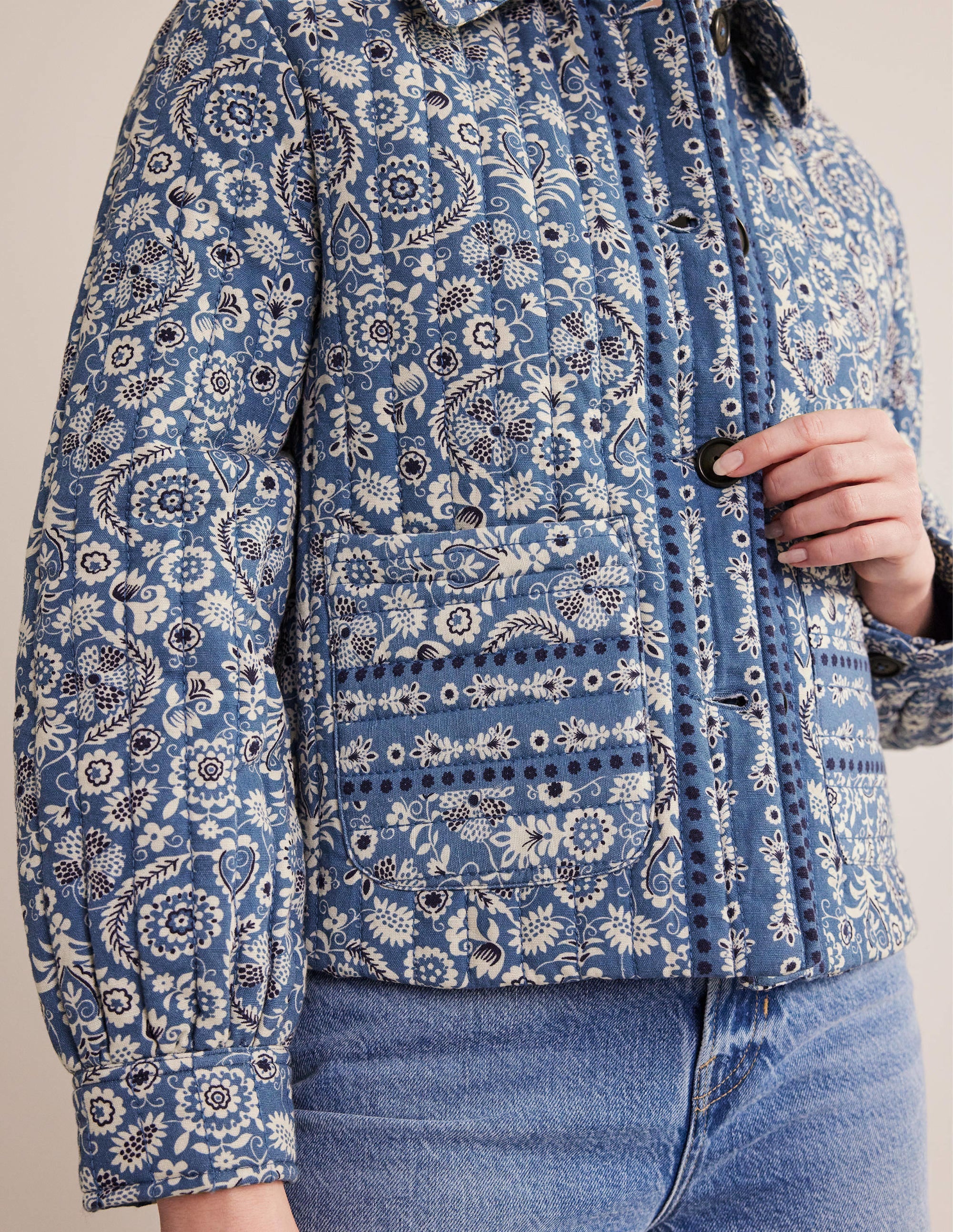 Quilted Printed Jacket-Blue Paisley Print - Image 2