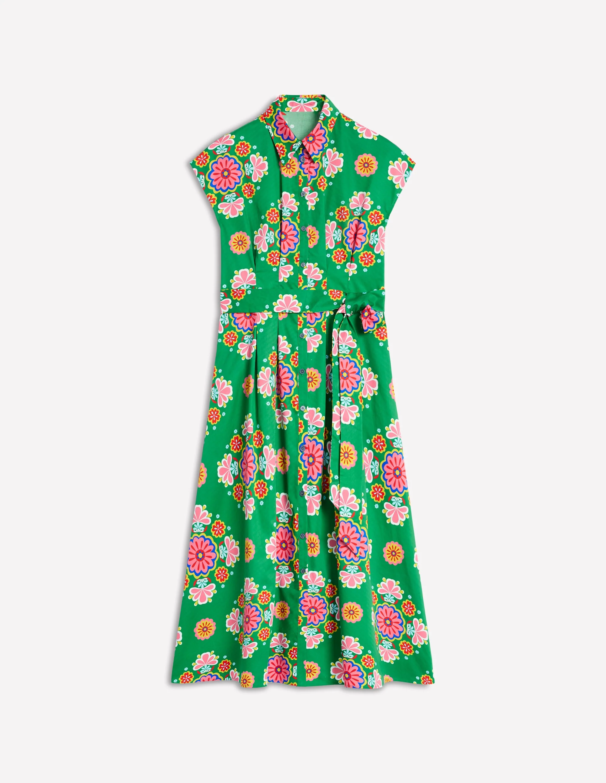 Rachel Cotton Midi Shirt Dress-Rich Emerald, Meadow Posy - Image 5