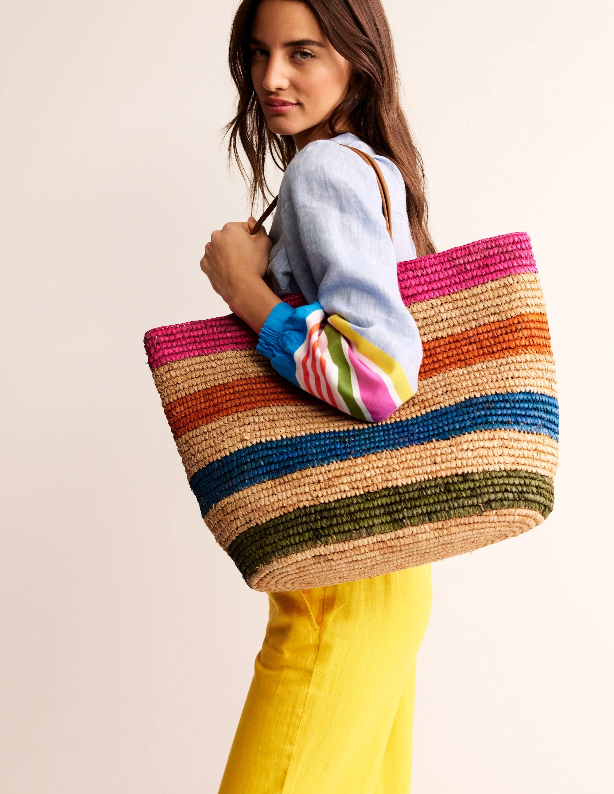 Raffia Tote Bag-Multi Stripe - Image 2