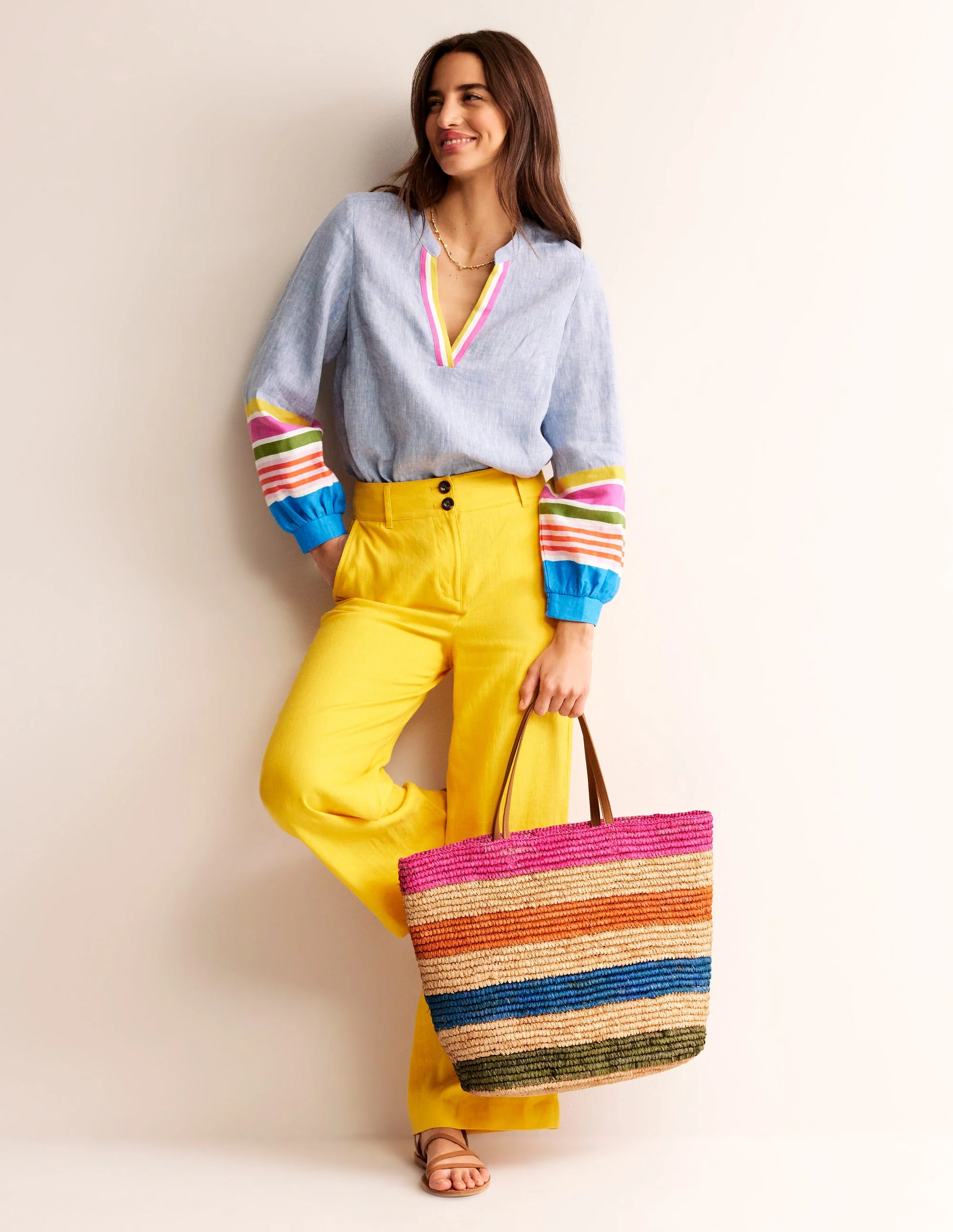 Raffia Tote Bag-Multi Stripe - Image 3