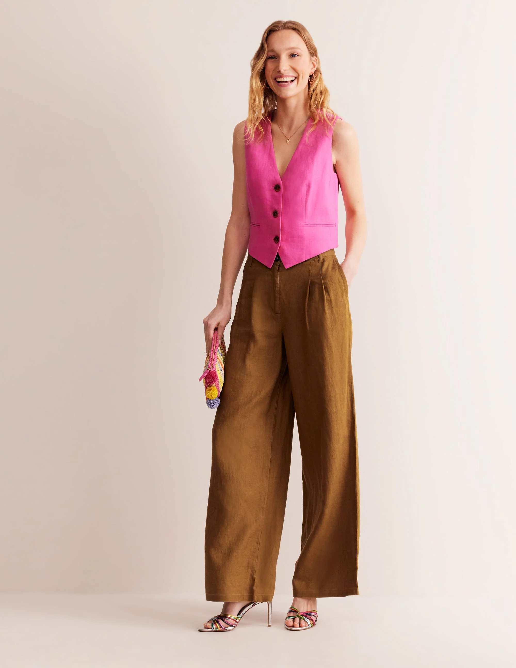 Regent Pleat Linen Trousers-Bronze Brown - Image 6