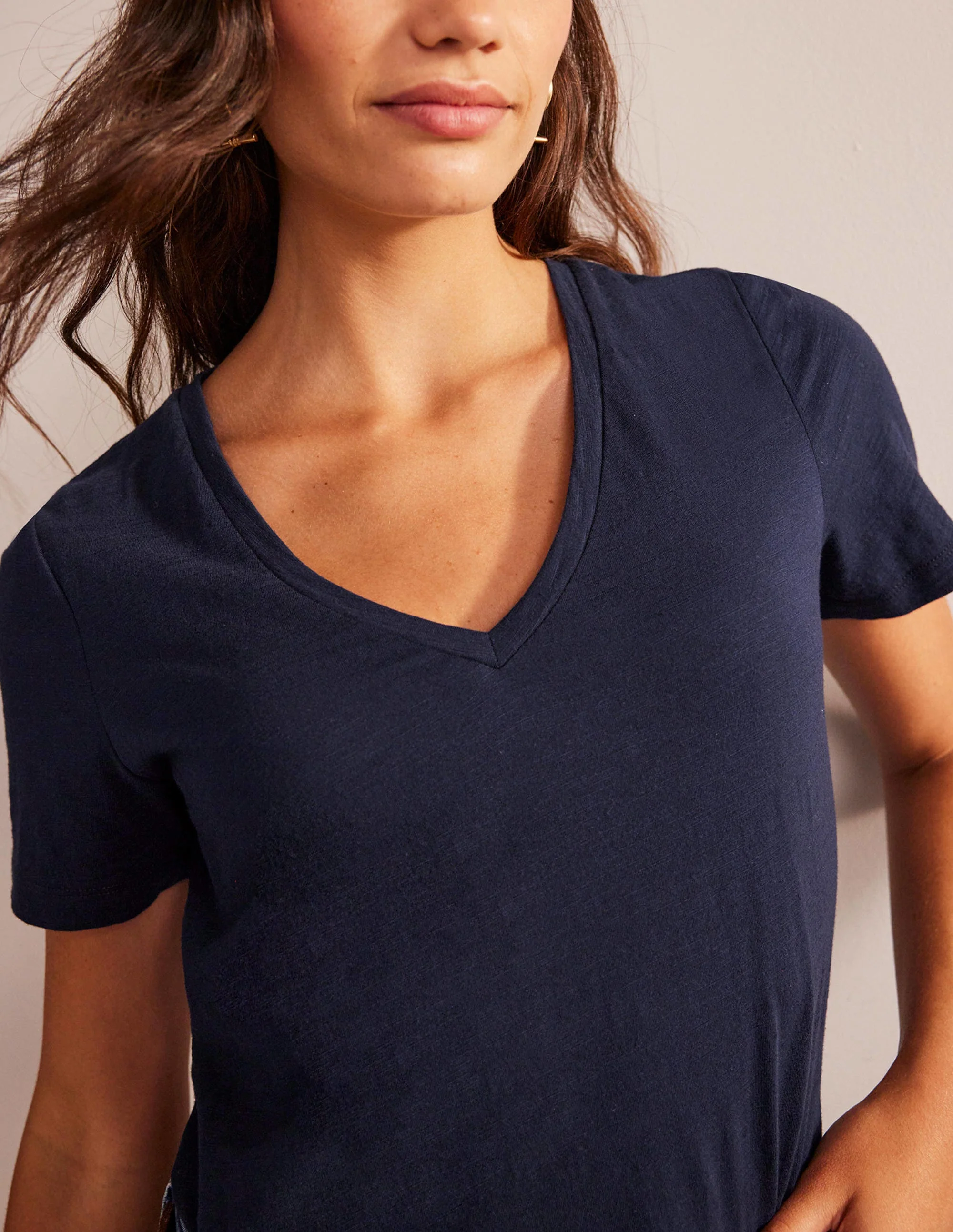 Regular V-Neck Slub T-shirt-Navy - Image 2