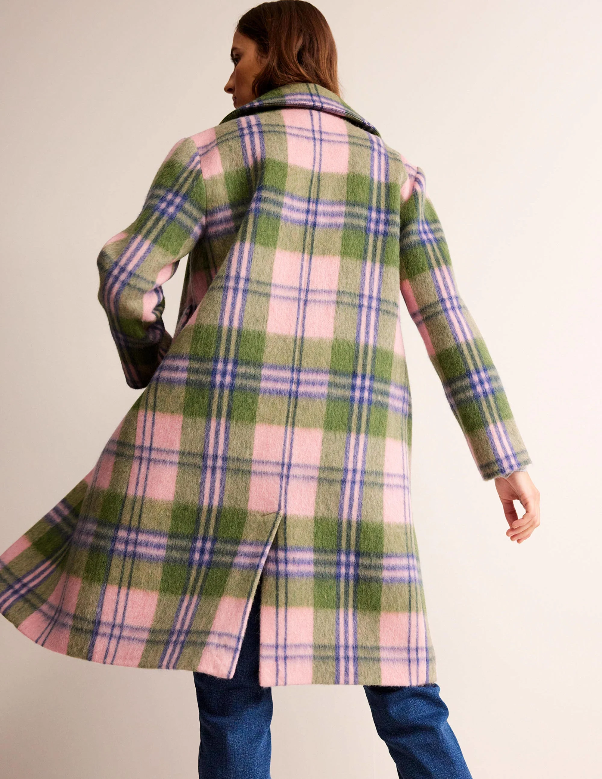 Relaxed-Fit Checked Coat-Pink Check - Image 4