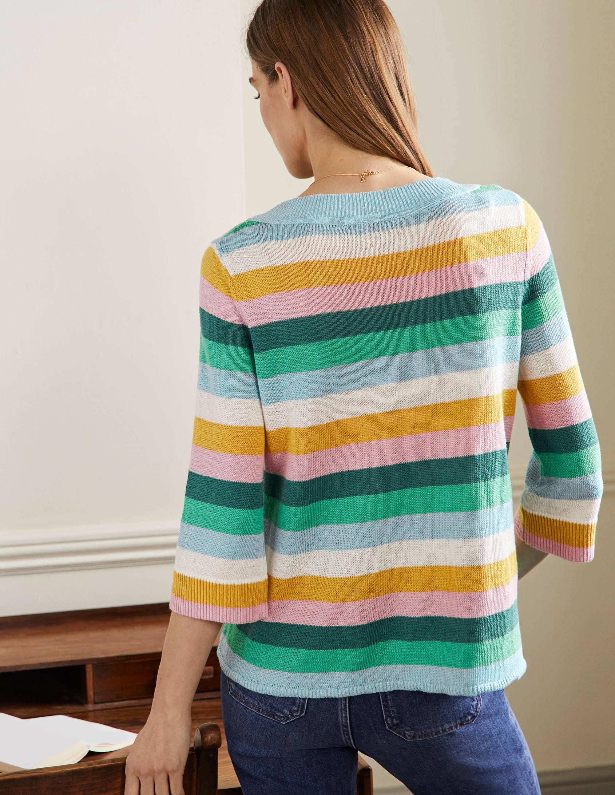 Relaxed Linen Jumper-Shady Glade, Green Rainbow - Image 3