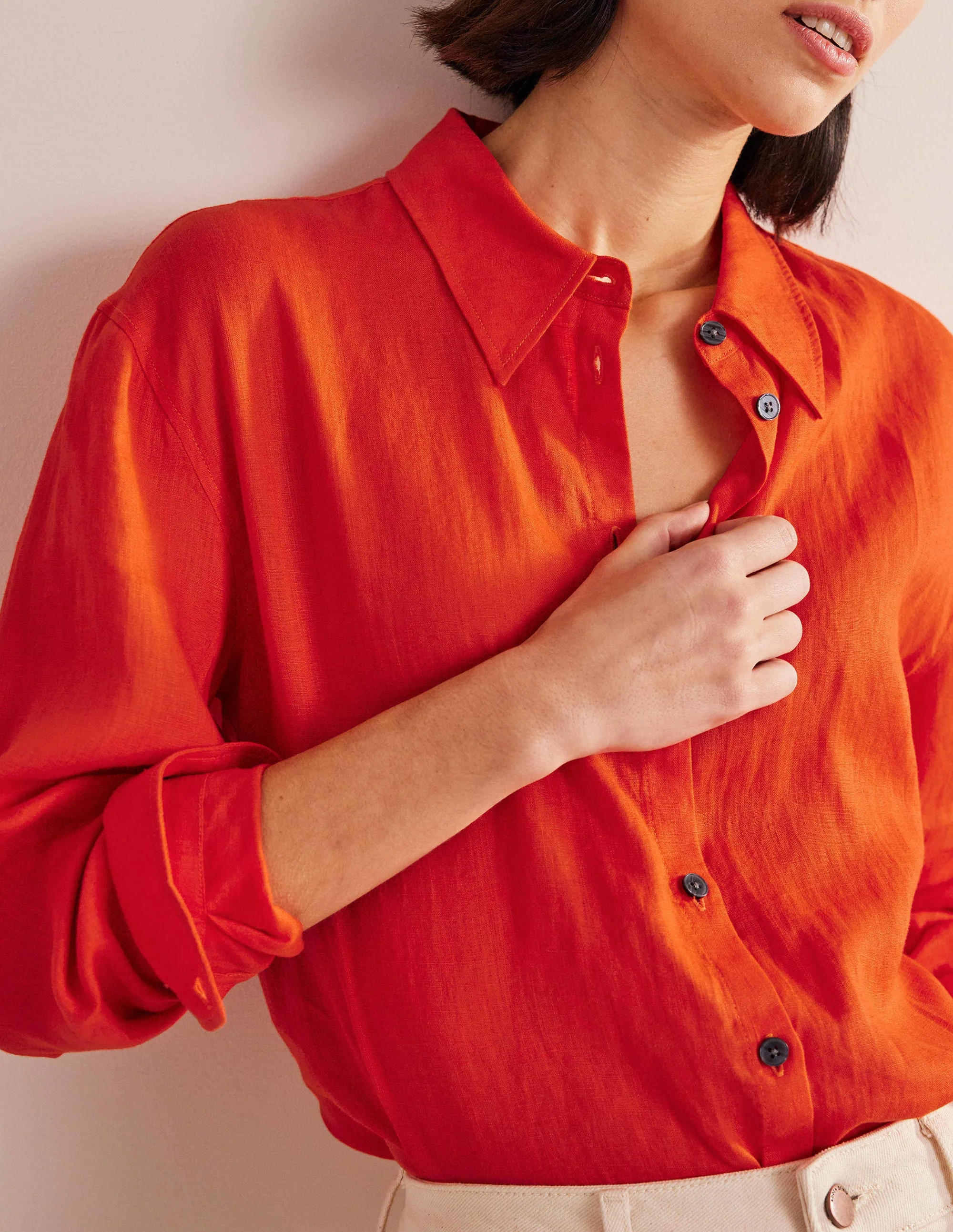 Relaxed Linen Shirt-Orange - Image 2