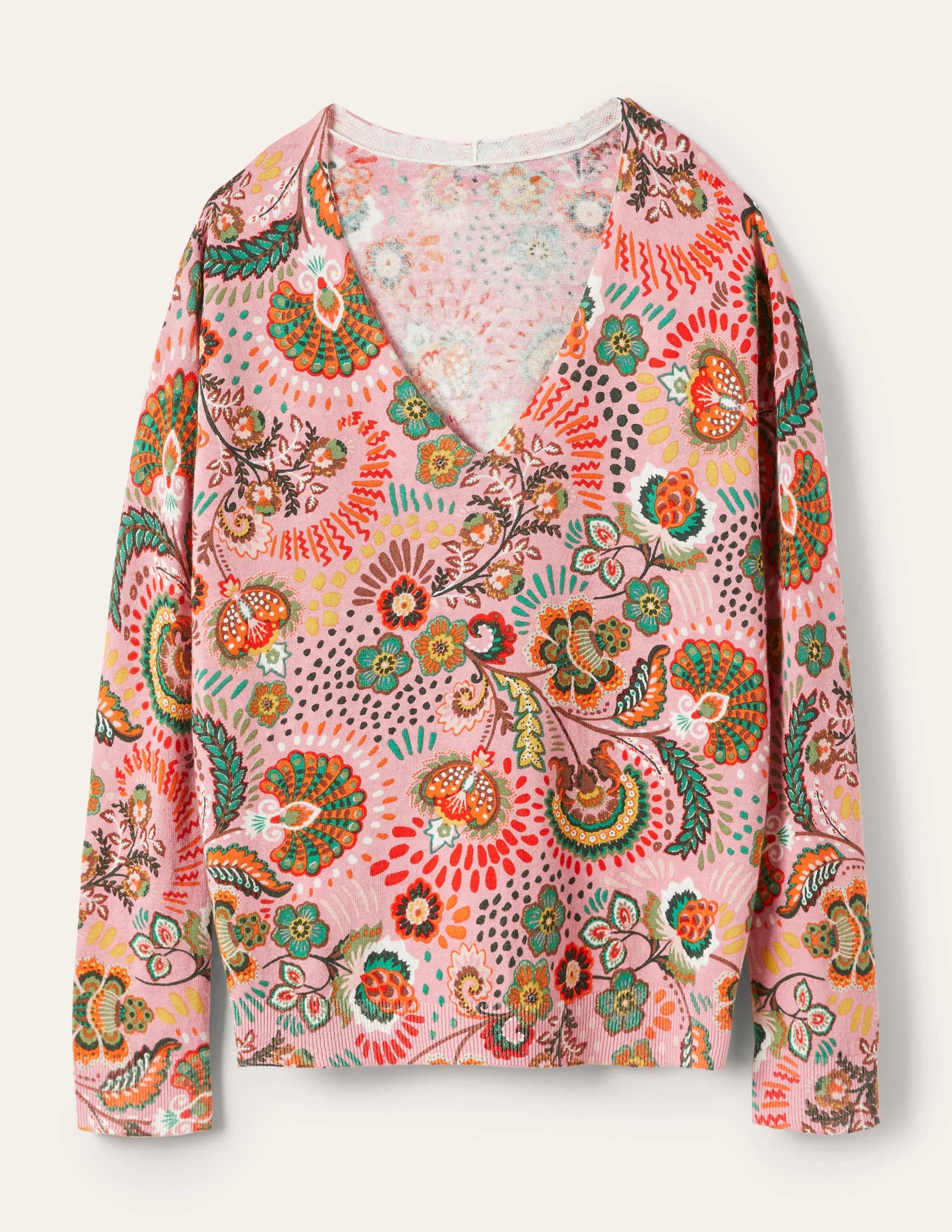 Relaxed Printed V-neck Jumper-Formica Pink, Meadow - Image 5