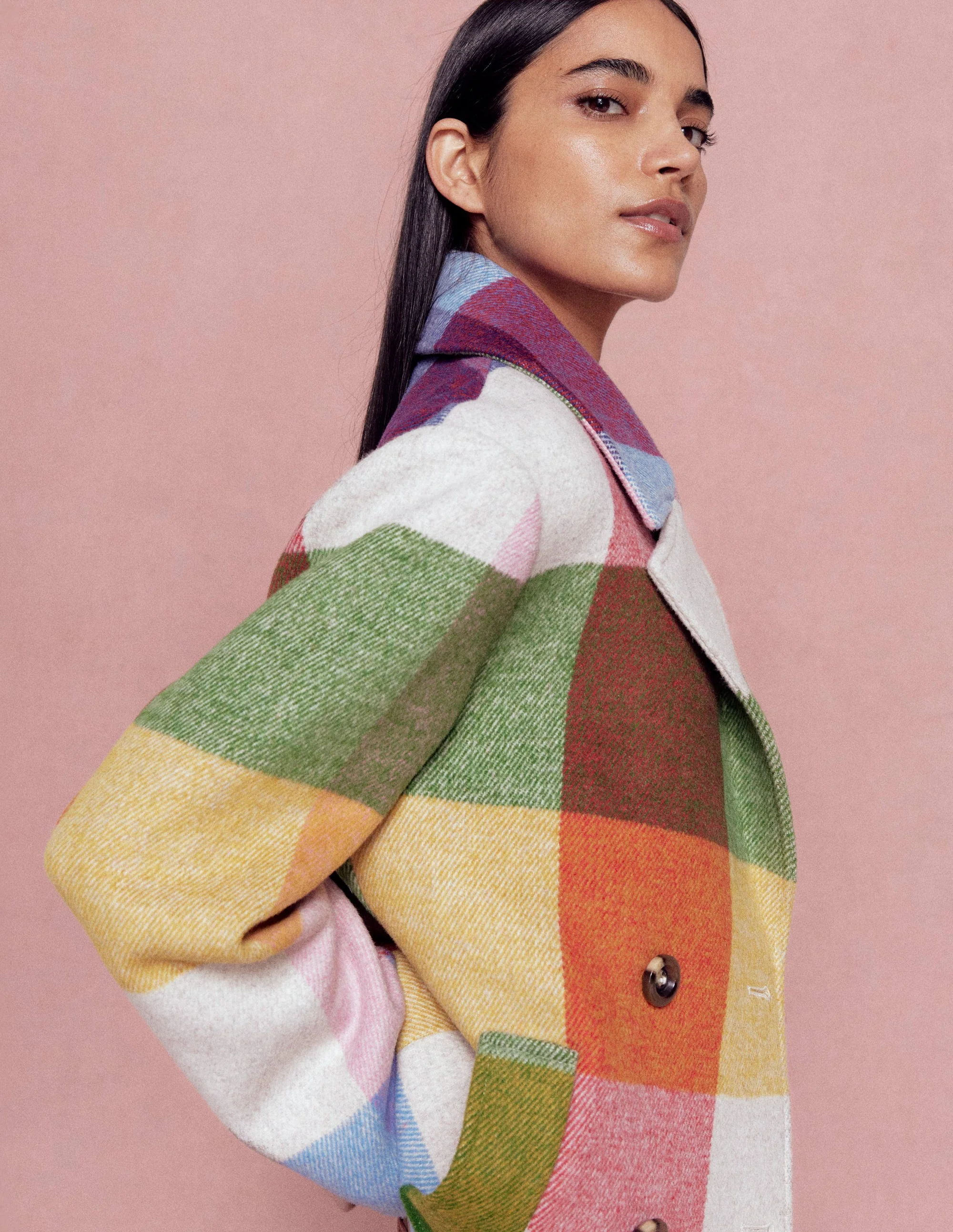 Revere Collar Wool Coat-Giant Multigingham - Image 6