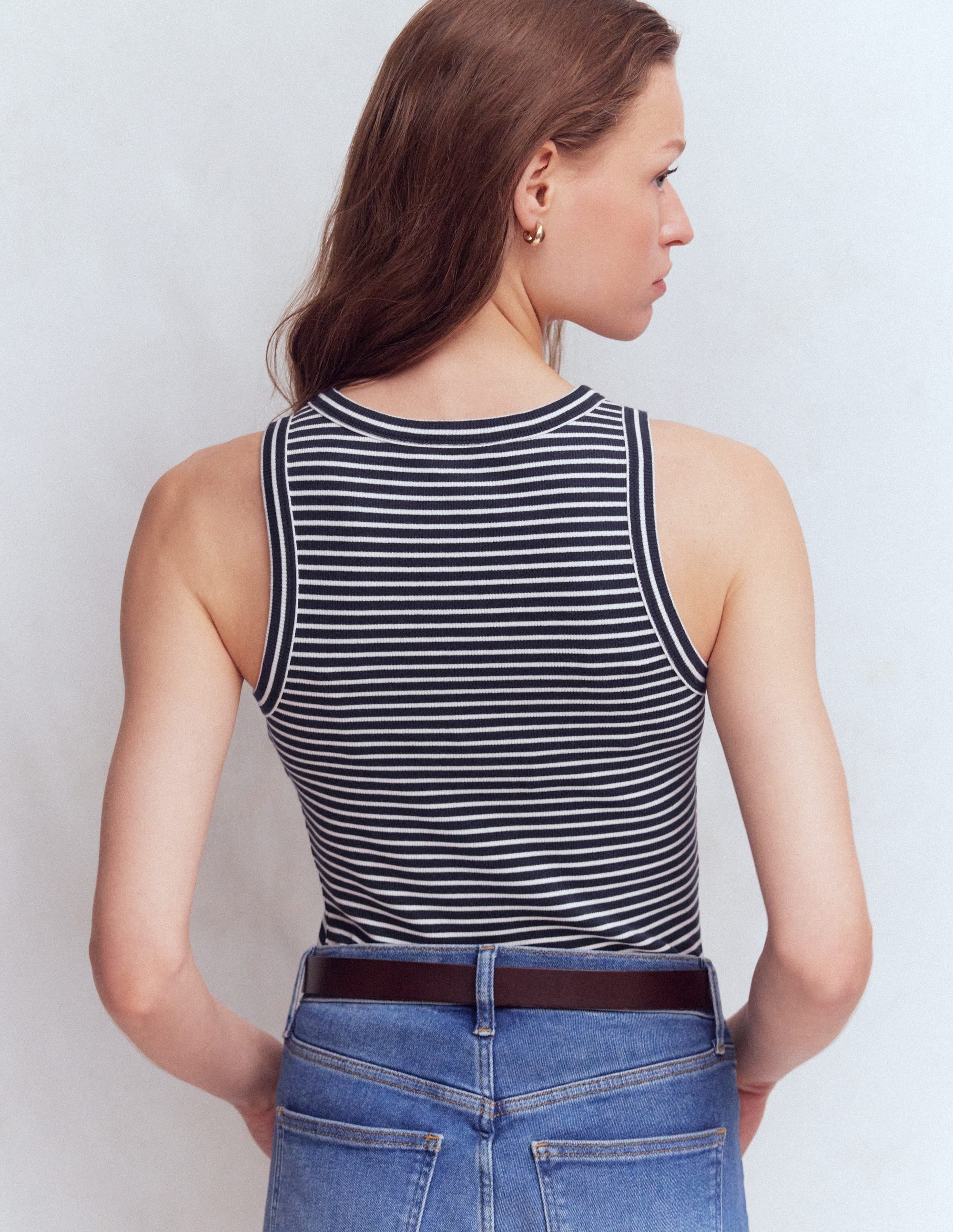 Ribbed Cotton Vest-Navy & Ivory Stripe - Image 3