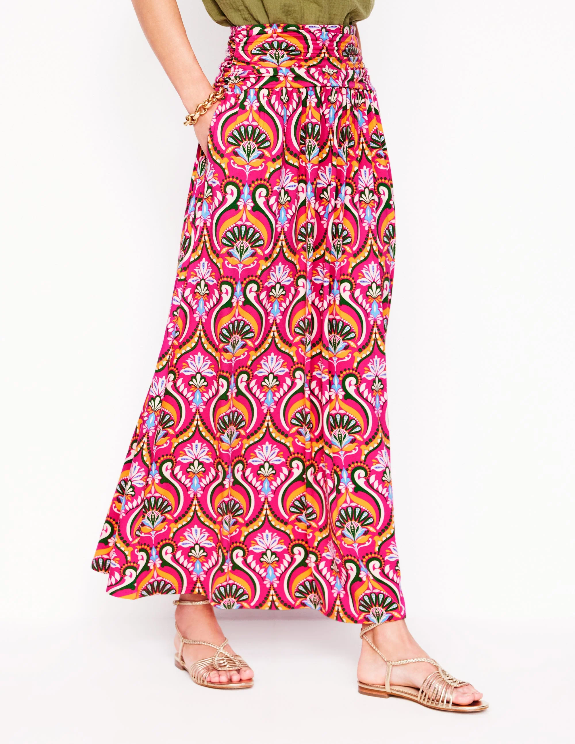 Rosaline Jersey Skirt-Pink Peony, Ornamental Floral - Image 4