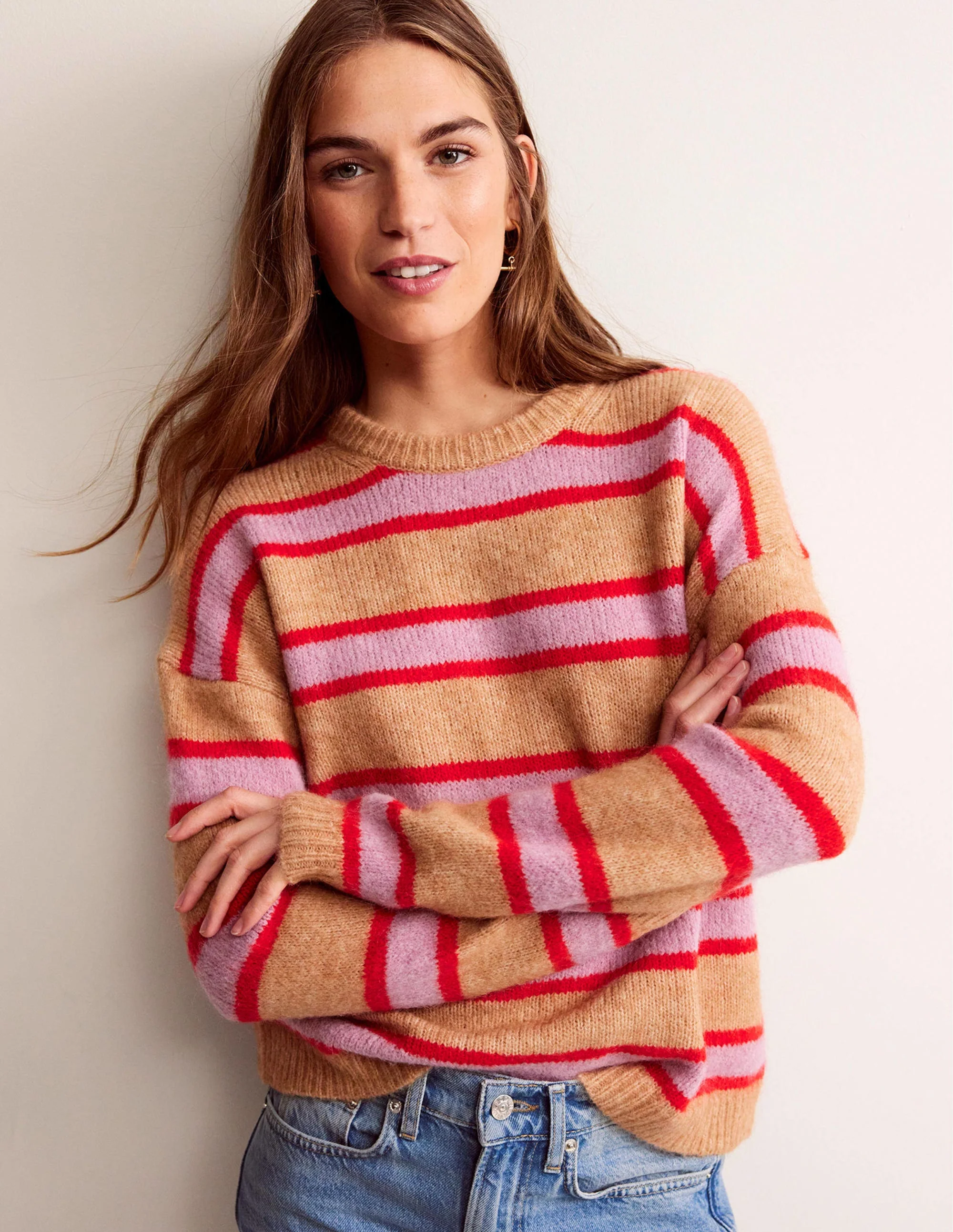 Rosemary Relaxed Fluffy Jumper-Camel Marl, Strawberry Sherbet - Image 4