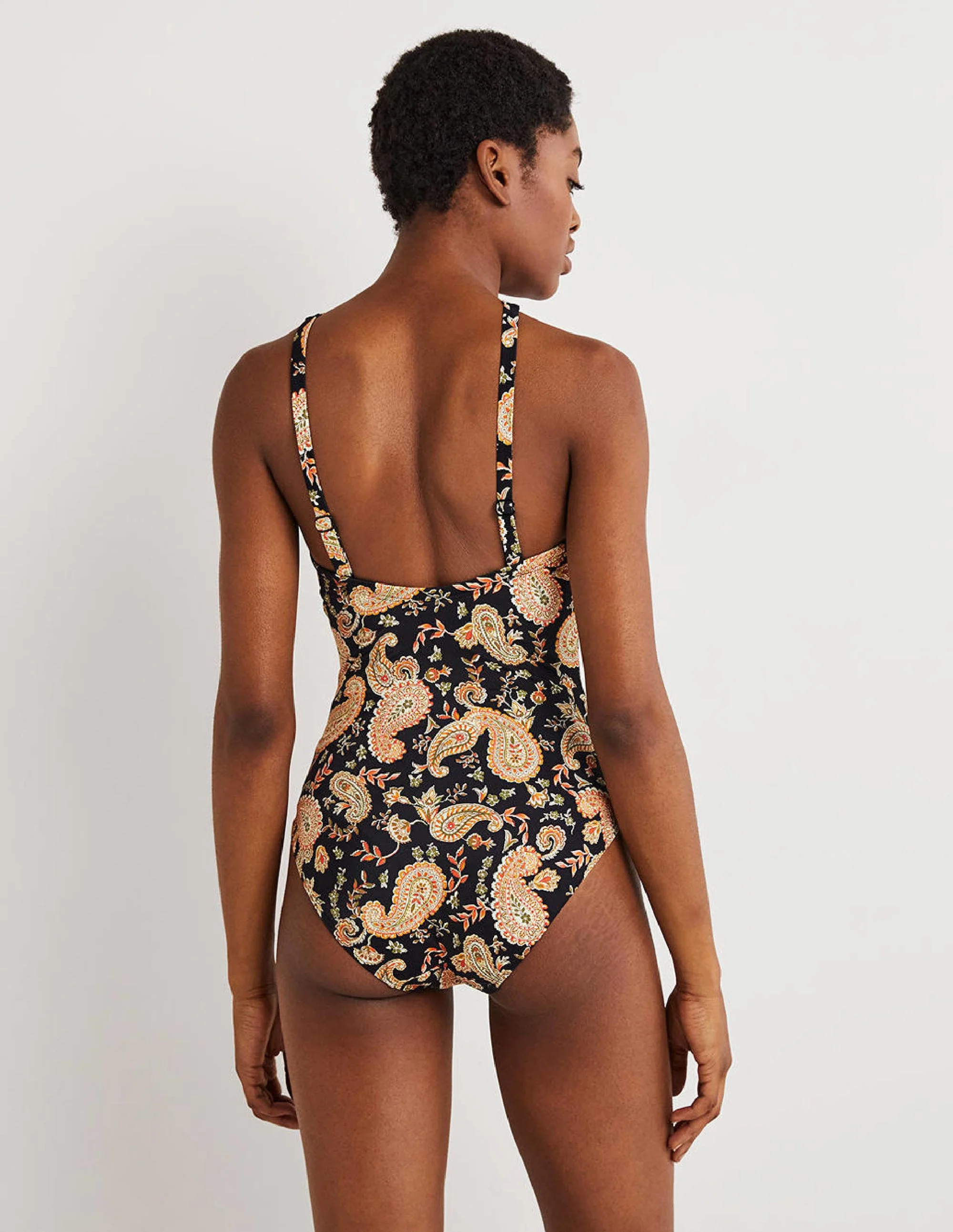Ruched Halterneck Swimsuit-Black, Paisley Passion - Image 3