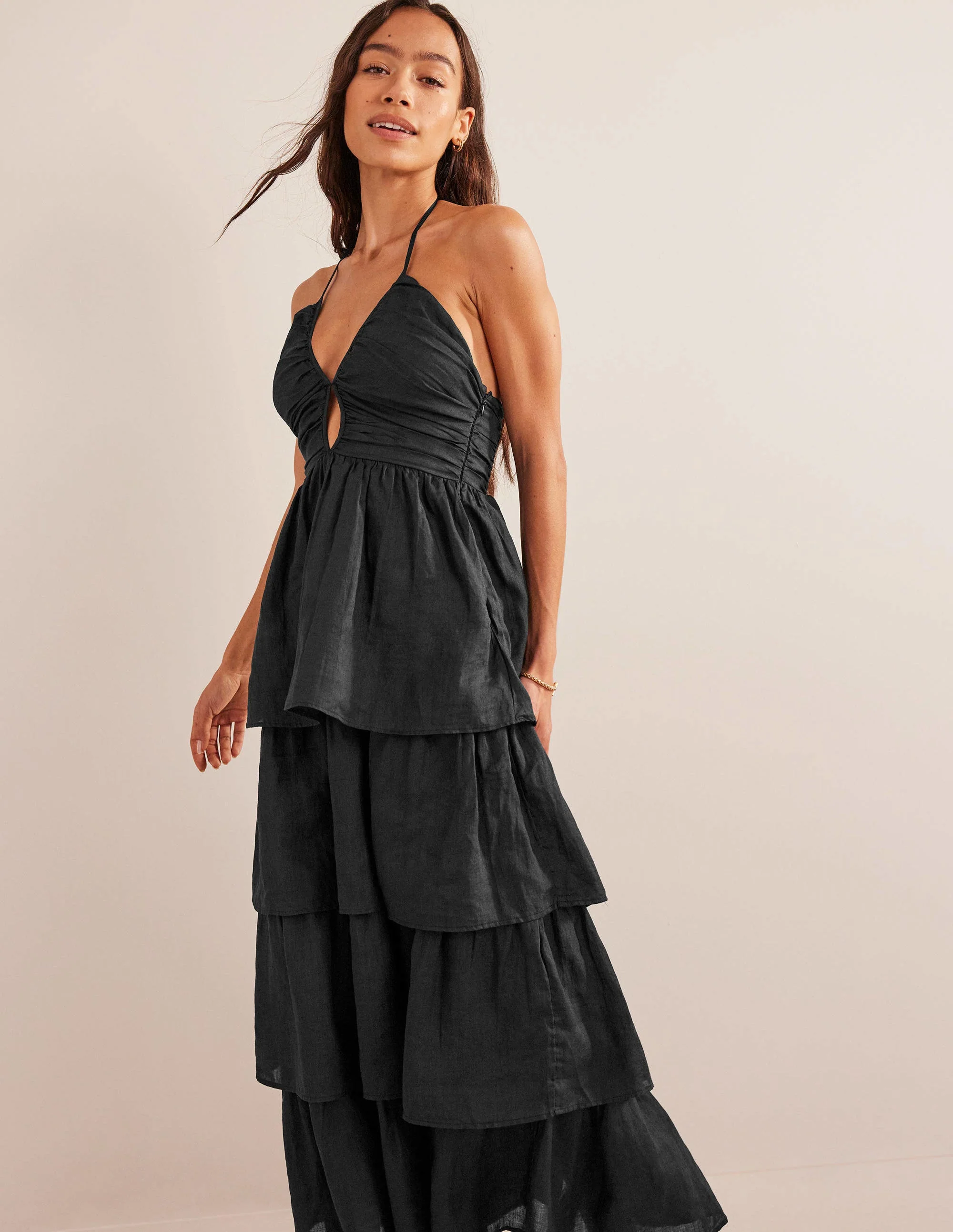 Ruched Tiered Maxi Dress-Black - Image 5