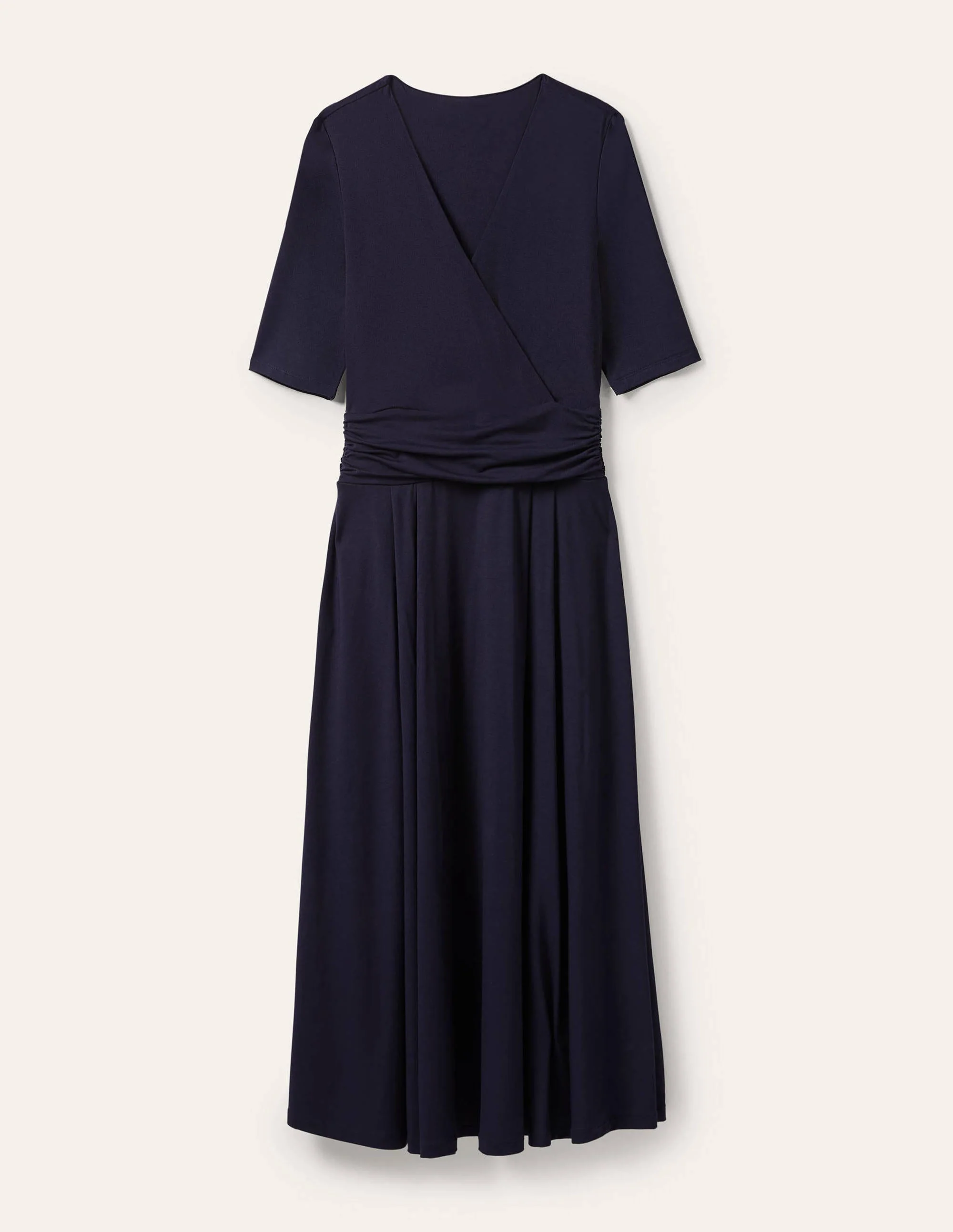 Ruched Waist Jersey Midi Dress-Navy - Image 5