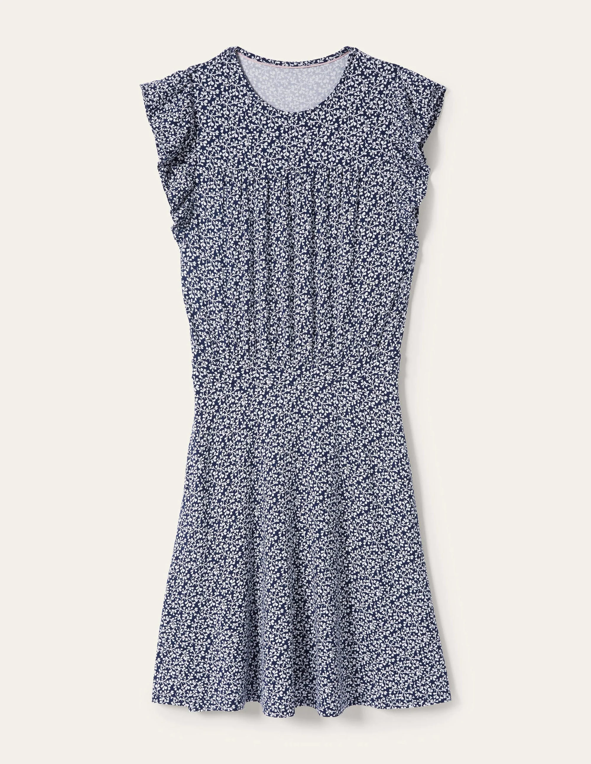 Ruffle Printed Mini Dress-Navy, Pome Leaf - Image 5