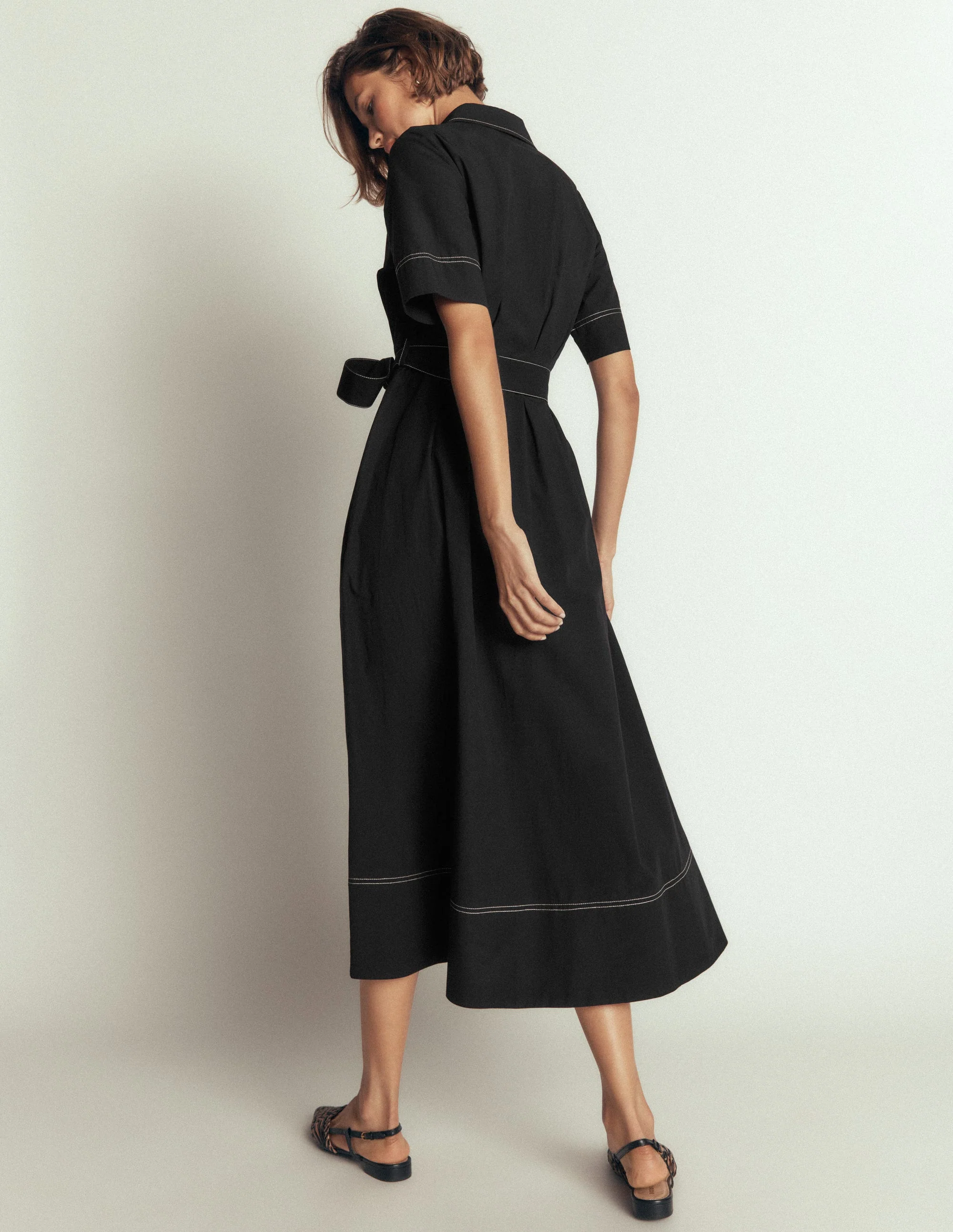Sarah Cotton Midi Shirt Dress-Black - Image 3