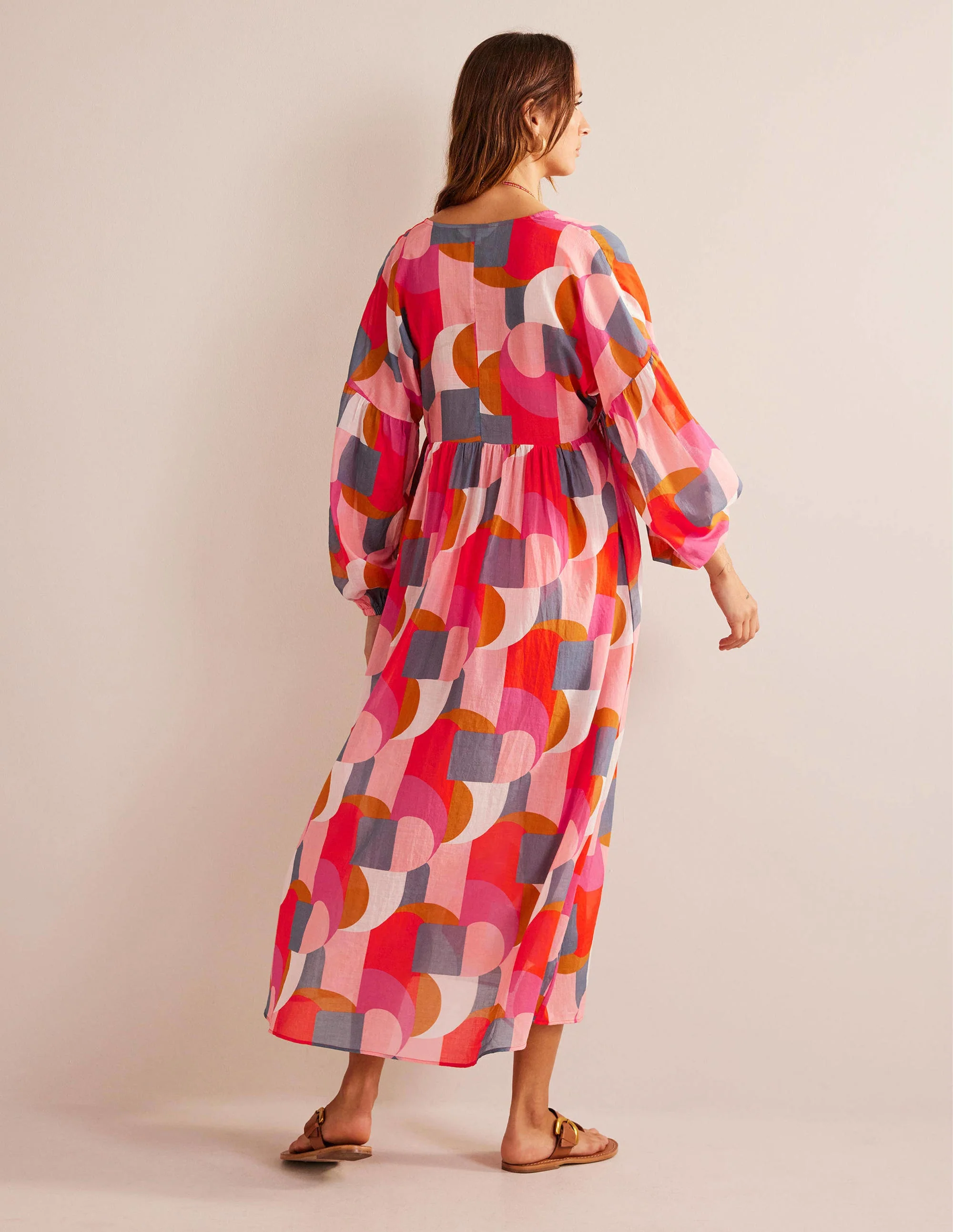 Sarah Maxi Kaftan Dress-Festival Pink, Geometric Swirl - Image 6