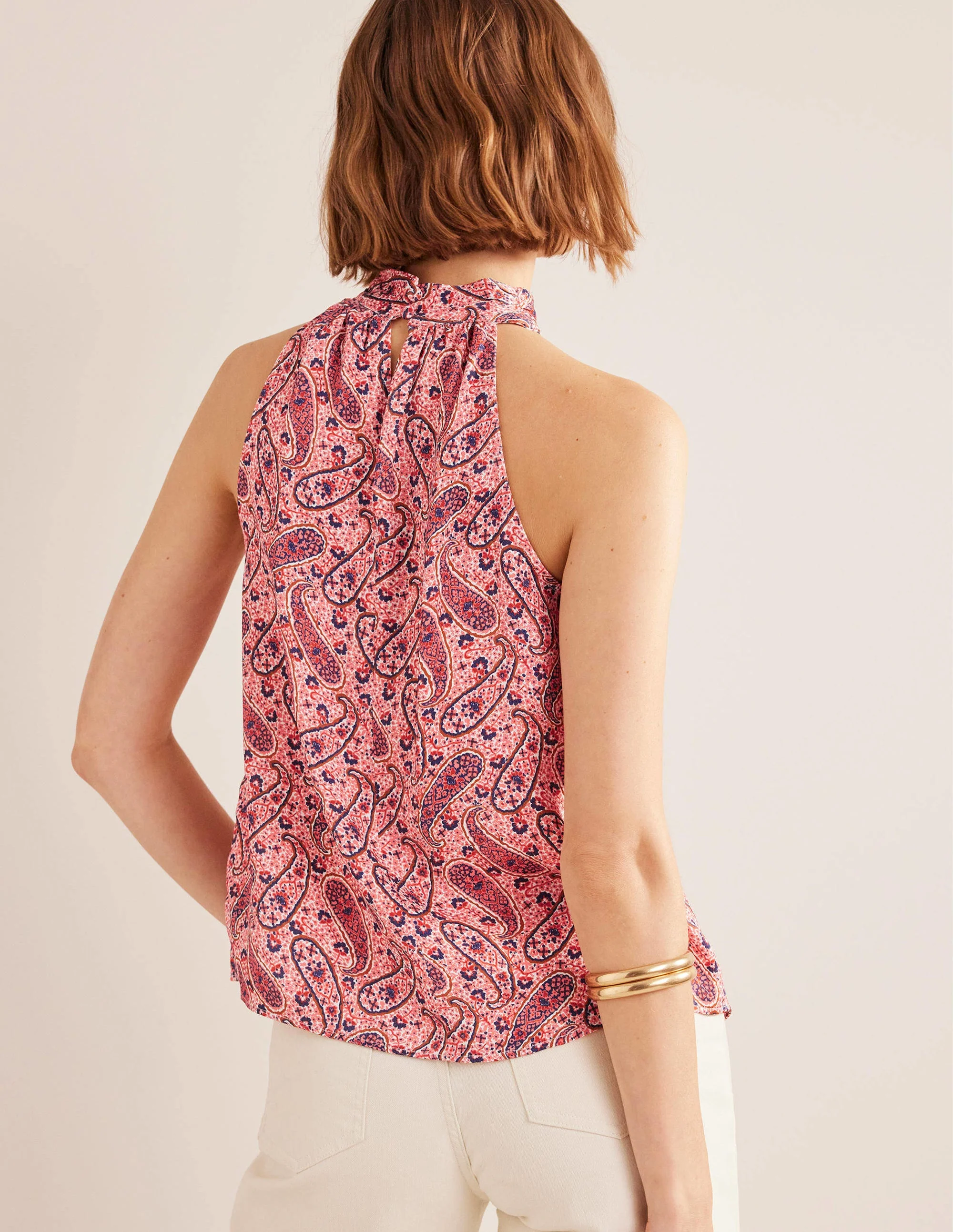 Satin Cutaway Top-Pink Sherbet, Paisley Bloom - Image 3