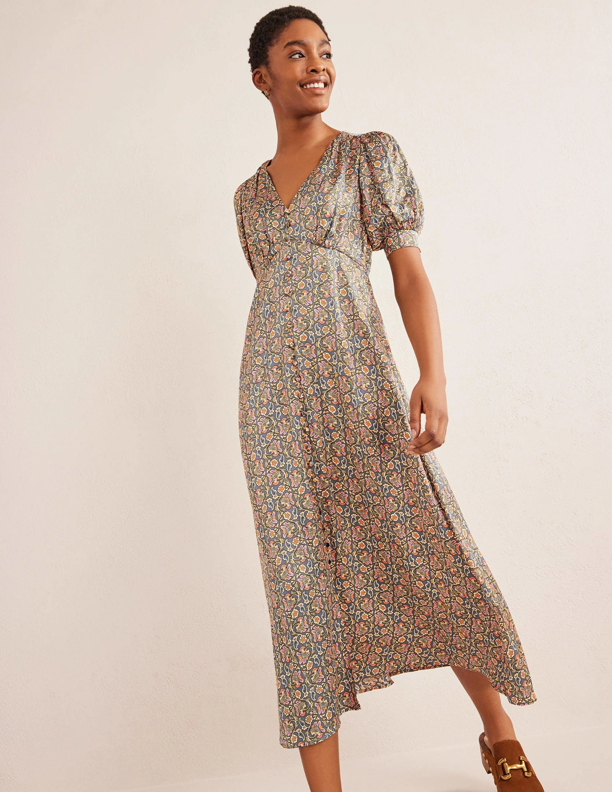 Satin Midi Tea Dress-Nightshadow Blue - Image 4