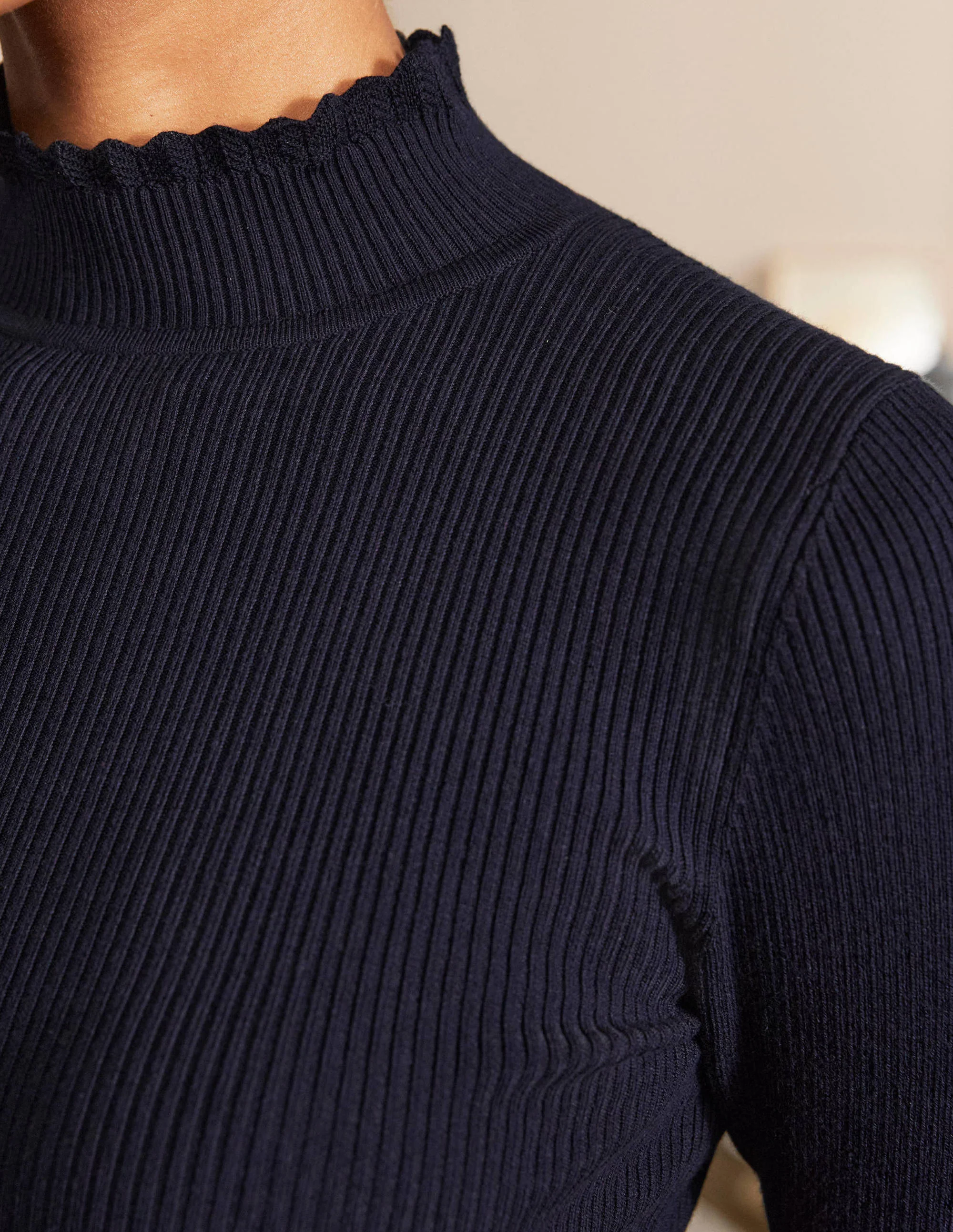 Scallop High Neck Jumper-Navy - Image 2