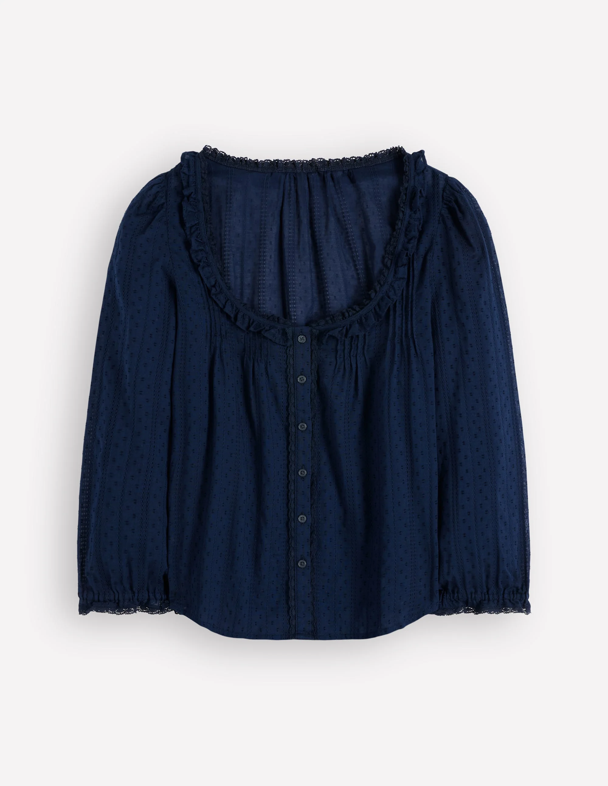 Scoop Neck Ruffle Top-Navy - Image 5