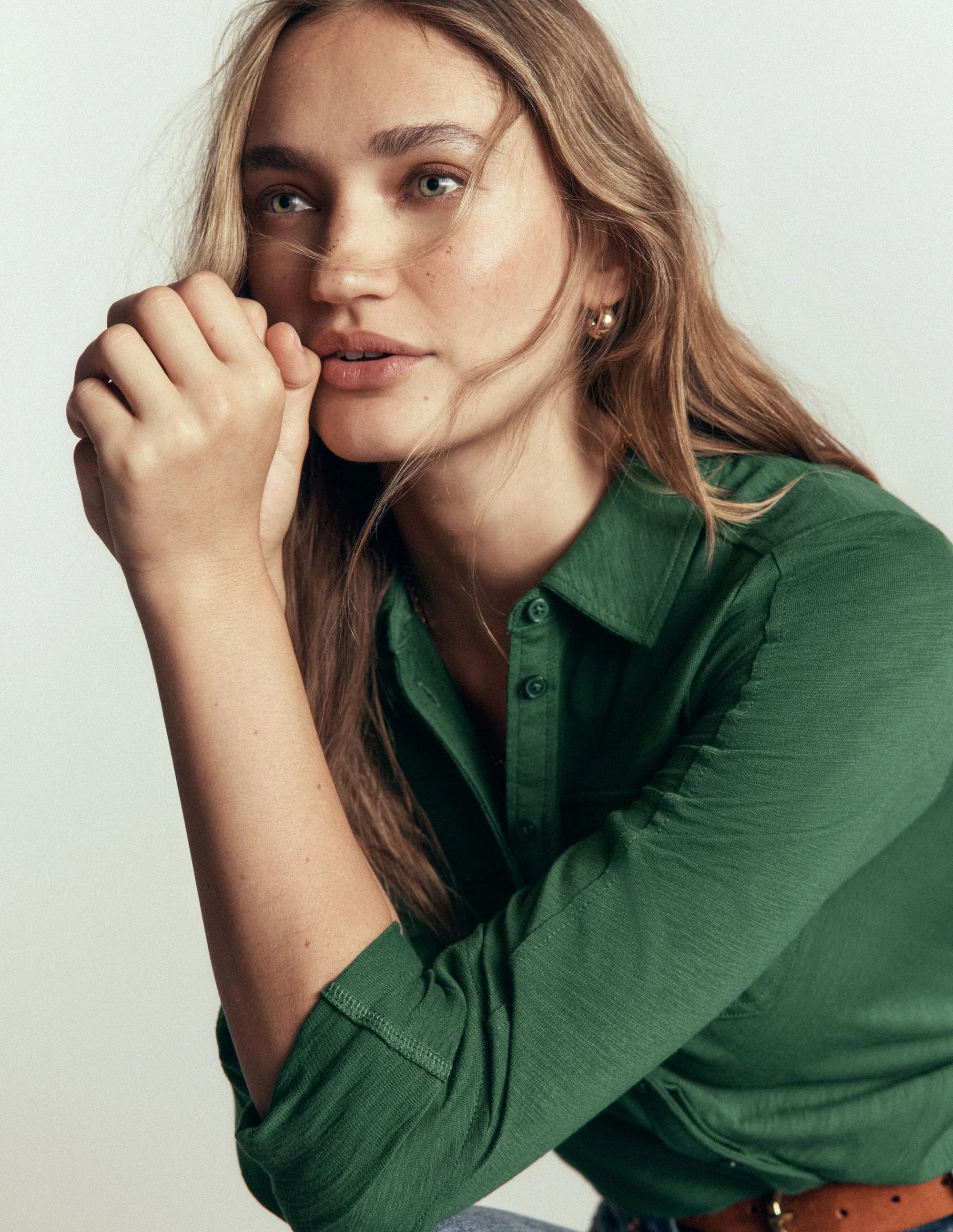 Seam Detail Jersey Shirt-Hunter Green - Image 2